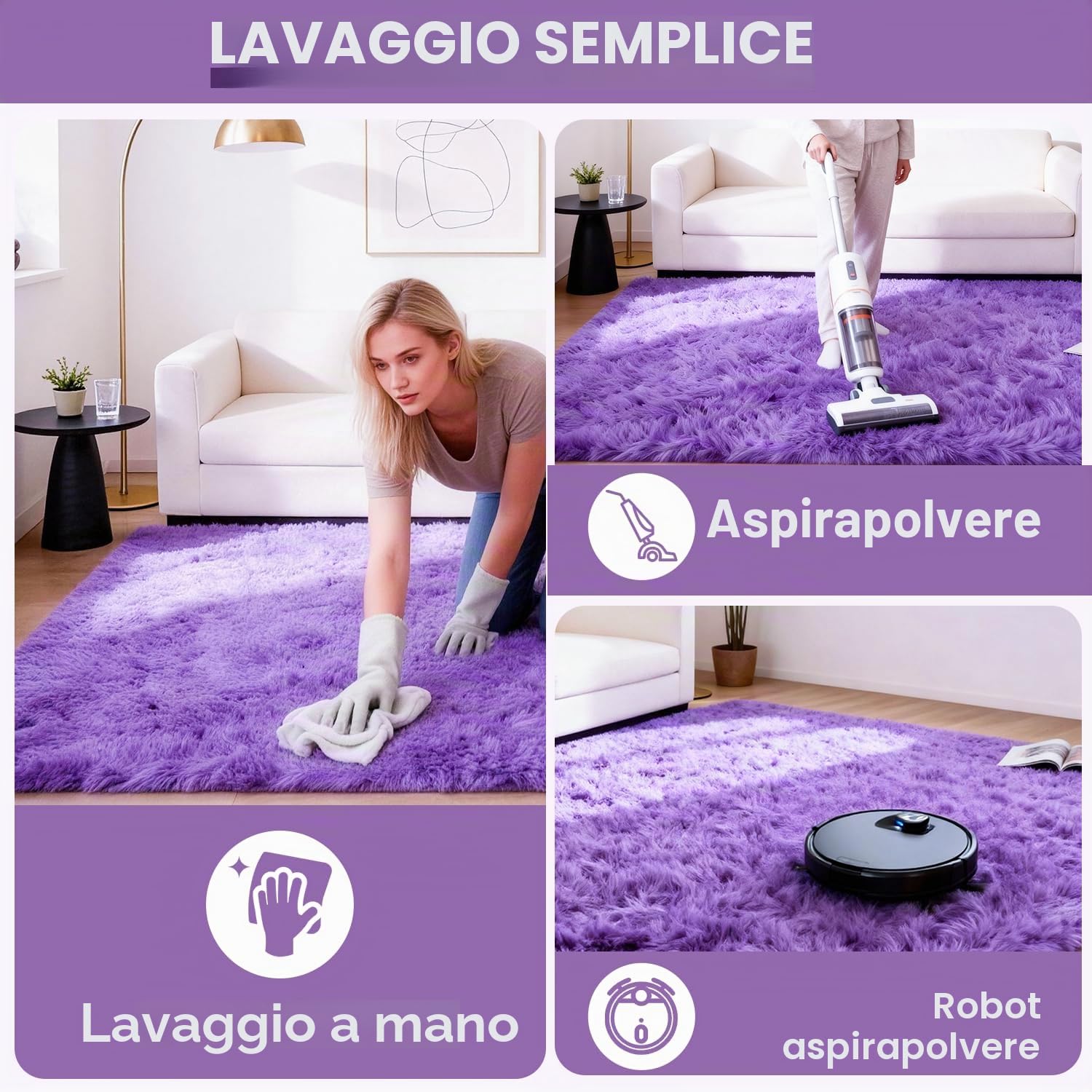 Tappeto Peloso Soggiorno Tappeti per Grandi Dimensioni Salotto Moderno cameretta Bimba tappeti,Tappeto morbido e Antiscivolo soffice per la camera da letto(Viola,80 x 150 cm)