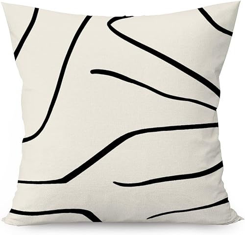 MangGou Funda de almohada geométrica de rayas negras estilo chinoiserie para el hogar, funda de cojín decorativa para el hogar, fundas de almohada