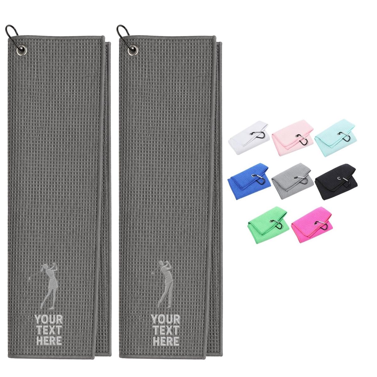 Van Der Linn Personalised Embroidered Custom Golf Towels with Clip (Grey)