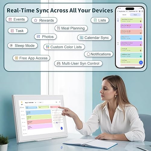 Miniatura 4 de Canupdog Calendario digital de 15.6 pulgadas, planificador electrónico y tabla de tareas con pantalla táctil IPS de 1920 x 1080P, sistema de