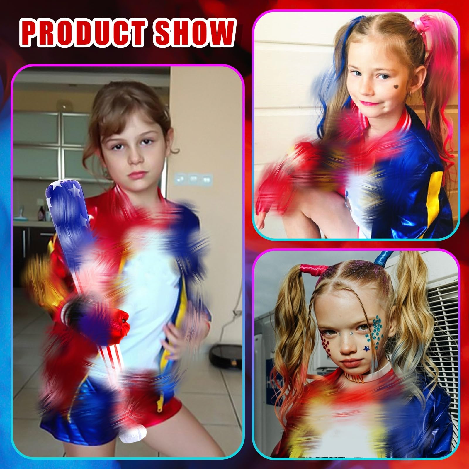 Kitimi Costumes for Kids Girls- Villain Halloween Fancy Dress Outfits Set Carnival Cosplay Costume Kit Include Jacket, T-Shirt, Shorts, Gloves, Wig, Tattoo, Baseball Bat for Theme Party Children 150 - Image 3