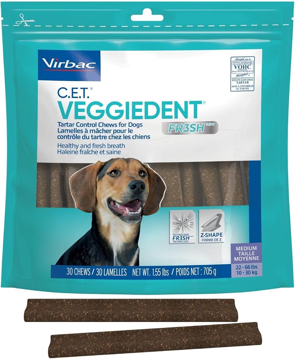 C.E.T. Veggiedent Fr3sh Dental Chews for Dogs, Medium Breed (25-50 lbs)