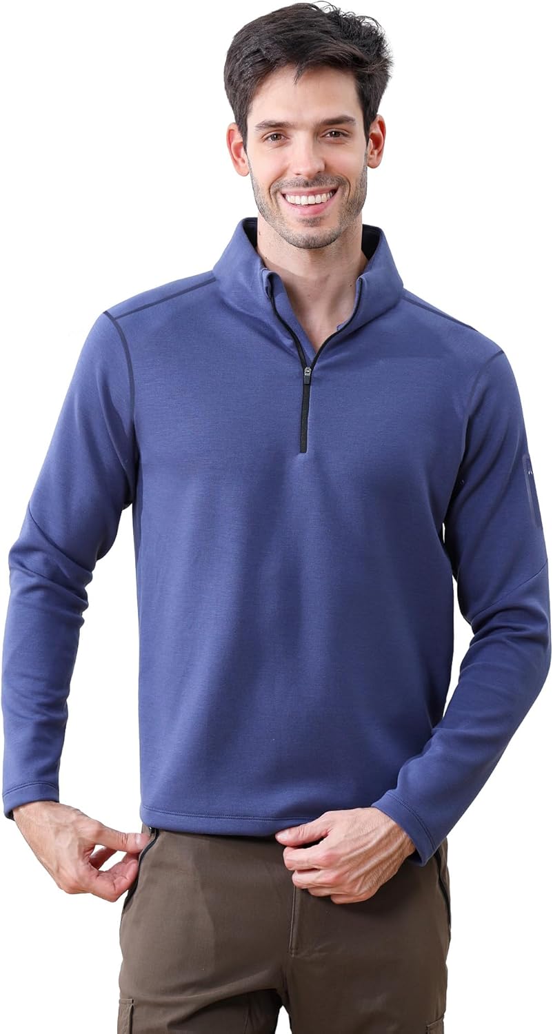 INVICTUSY Men's Long Sleeve Running Shirts 1/4 Zip Pullover Mens Moisture Wicking Quick Dry Athletic Workout Shirts Gym Golf D Blue