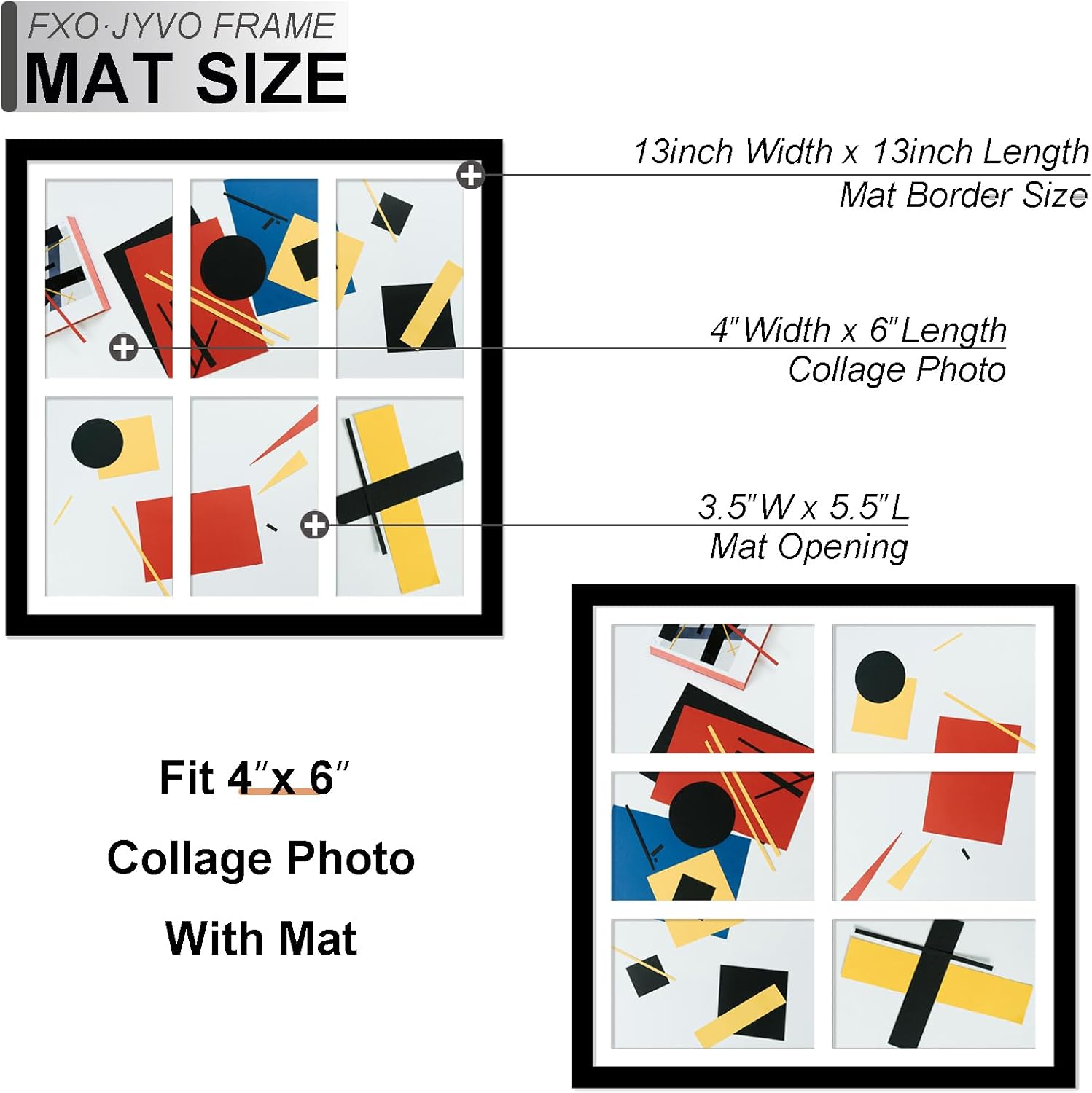 4x6 Picture Frame Collage Set of 6, Display 6 4x6 Picture Collage or 13x13 Photo Only Without Mat, Light Weight and High Transparent Frame for Wall - 6 Pack/Black/6-Openings
