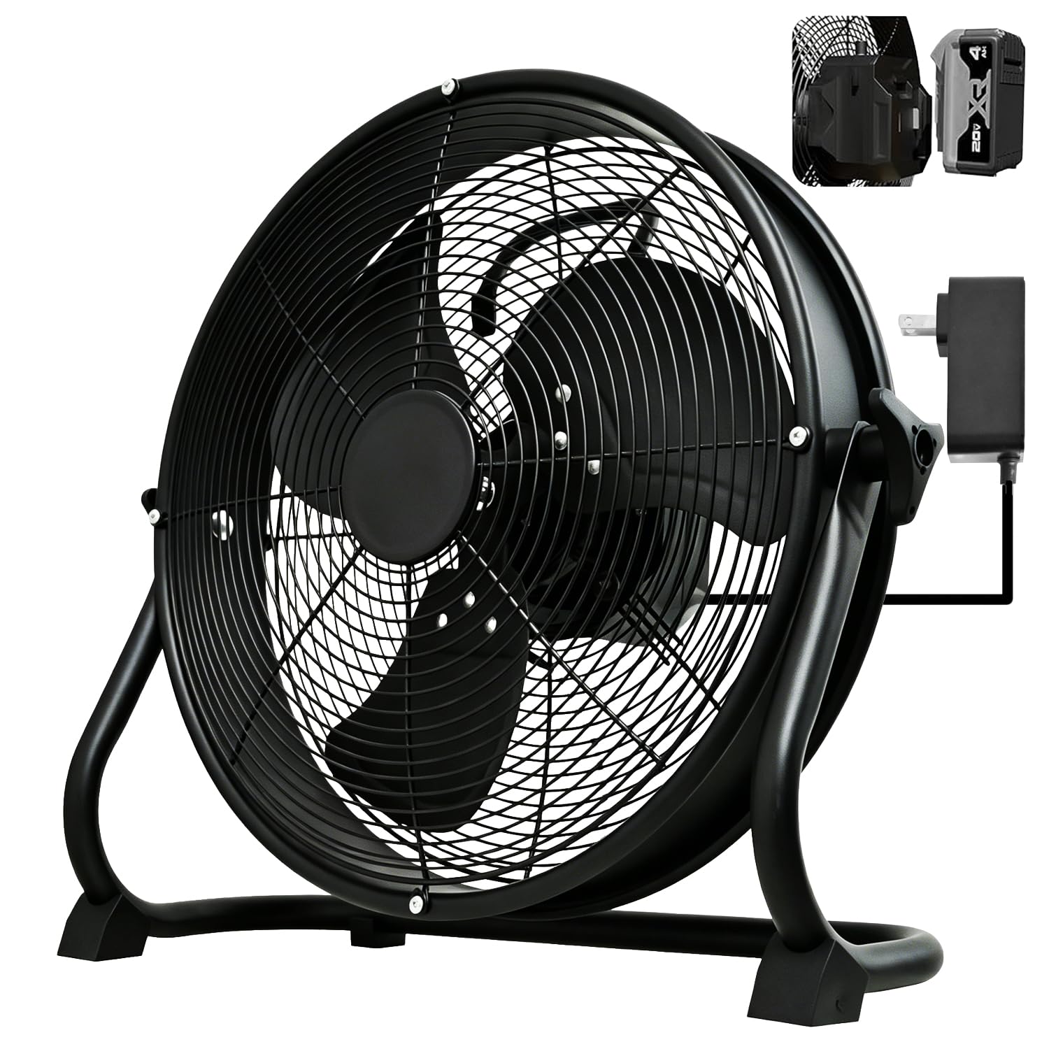 Photo 1 of 12" Battery Operated Floor Fan for Dewalt 20V Max, Portable Jobsite Fan with AC Adapter, 1500 CFM High Velocity, Variable Speed, Metal Fan for Garage, Workshop, Camping, Outdoor (Battery Not Included)