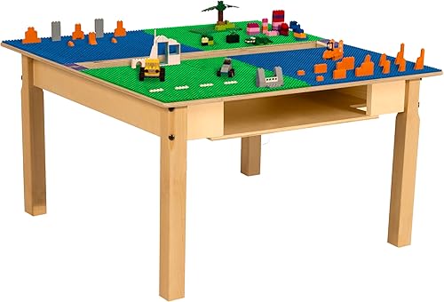 Miniatura 20 de Contender Time-2-Play - Mesa de juego rectangular de 30.75 pulgadas de ancho, bloques de Lego azul y verde, compatible con patas de madera de 22