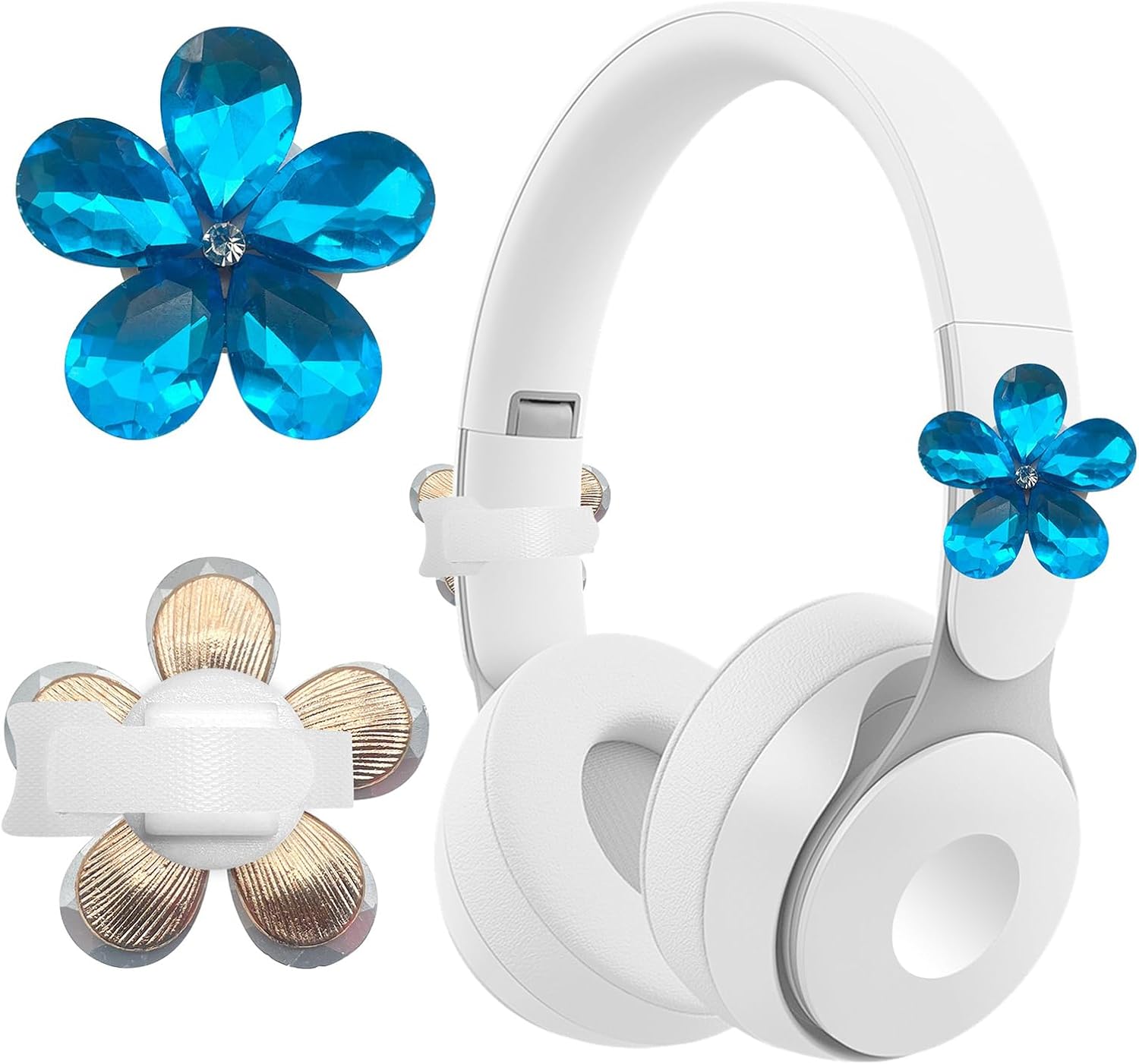 2 Piece Stylish Rhinestones Flower Headphone Clip on Accessory Trendy Fashion Gaming Jewelry for Teens Headphones Clip image 5