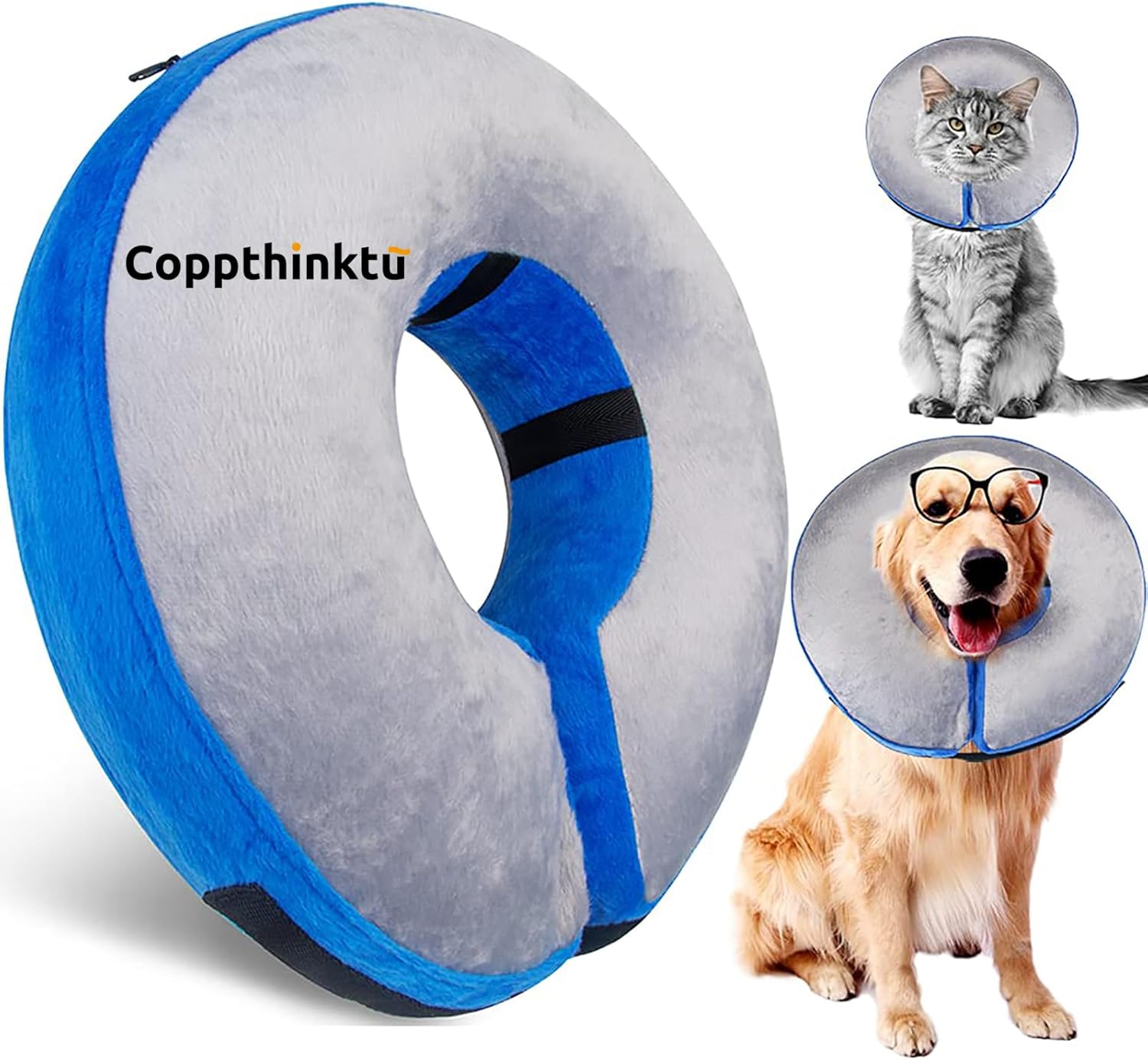 Coppthinktu Protective Inflatable Collar for Dogs Cats, Dog Inflatable Collar Adjustable Inflatable Dog Cones After Surgery, Dog Surgery Recovery Collar Comfy Soft Inflatable Dog Cone Donut Cat Collar