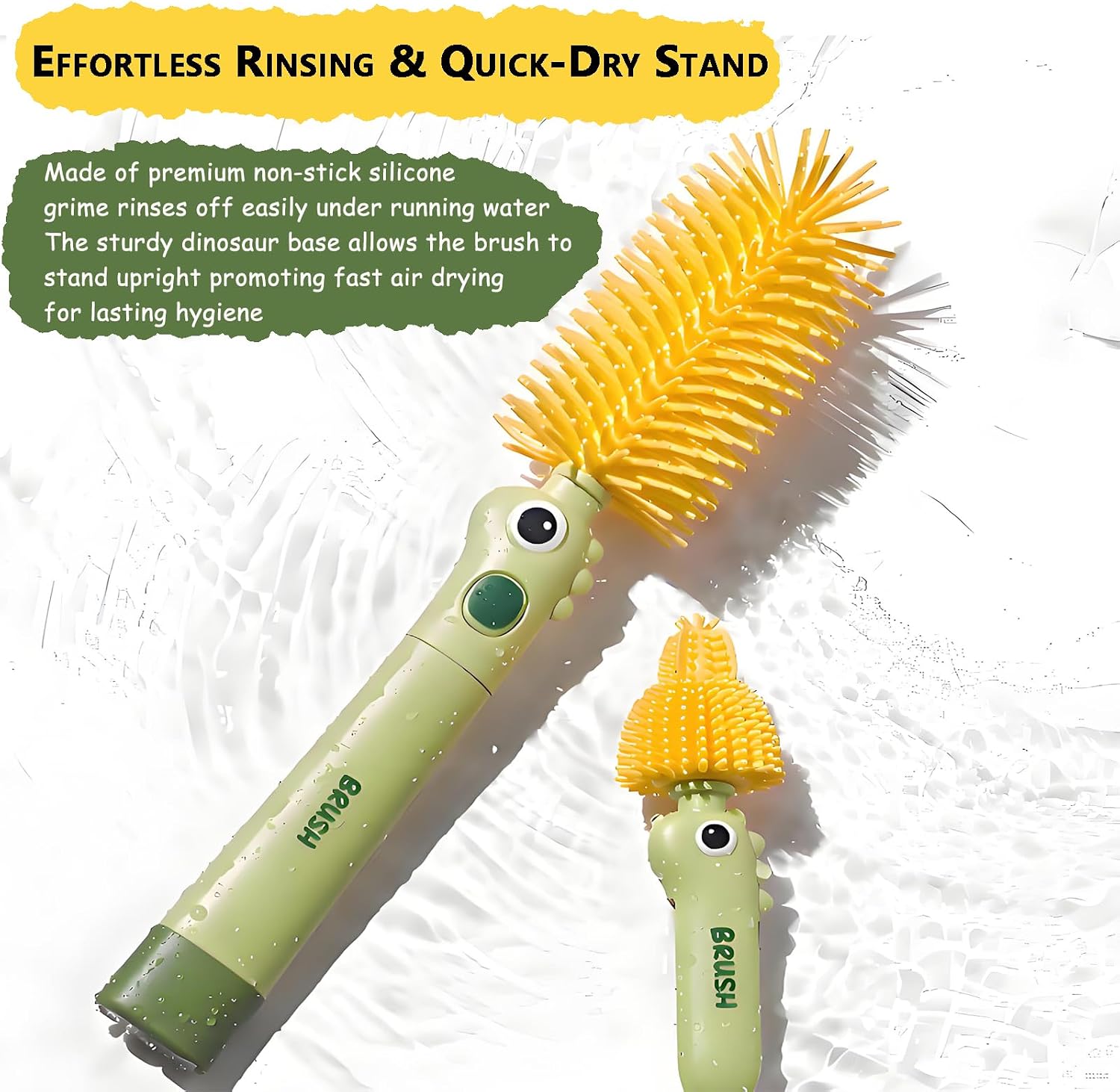 Silicone Baby Bottle Brush Set,4-in-1 Bottle Cleaner for Nipples,Lids & Cups with Narrow Brush for Deep Cleaning Water Bottles & Straws (Yellow)