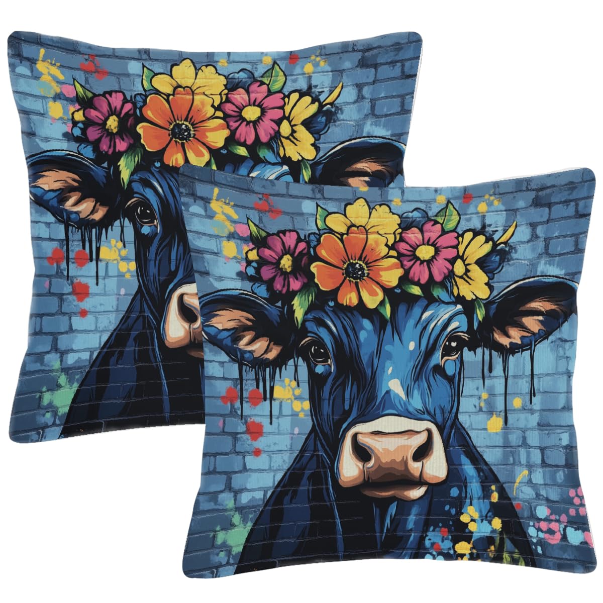 Housses de coussin motif vache 55x55 cm lot de 2 carrées pour canapé