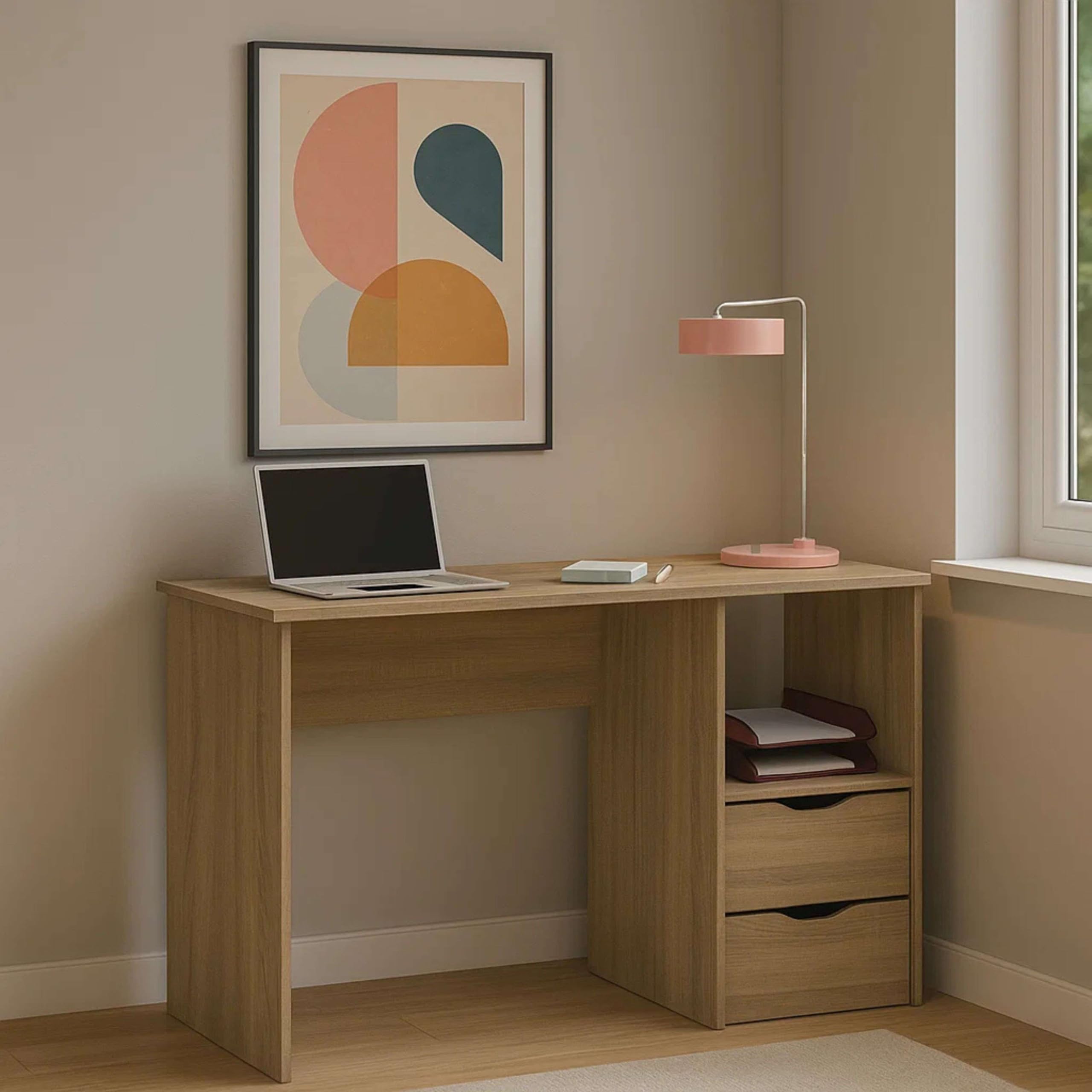 MUEBLES PITARCH | Scrivania con 2 cassetti, tavolo da studio, per adolescenti, rovere Cambrian, 76x115x50cm (altezza x larghezza x profondità) vintage, collezione Tibet