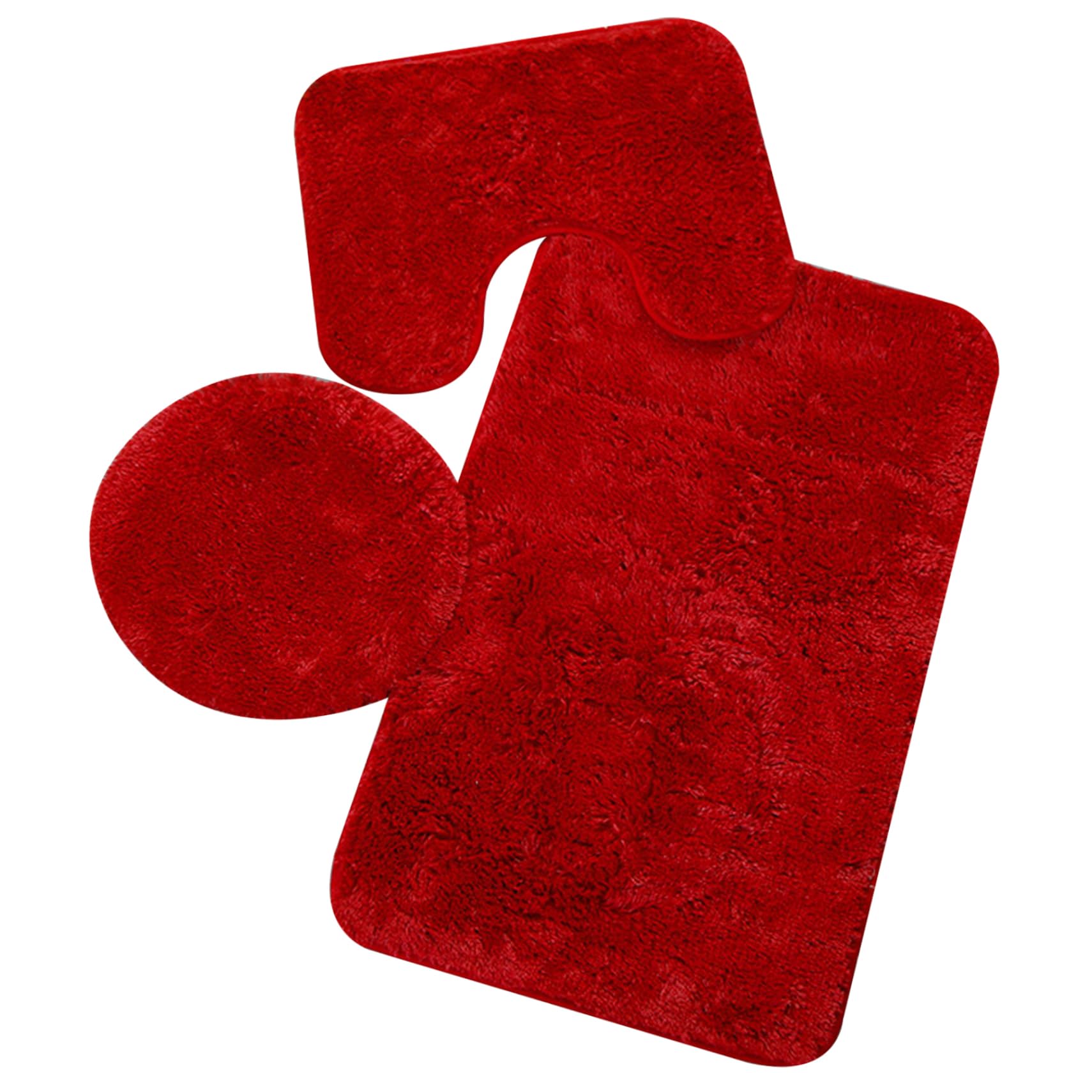 Tapis de salle de bain rouge antidérapant doux 3 pièces rectangulaire et rond