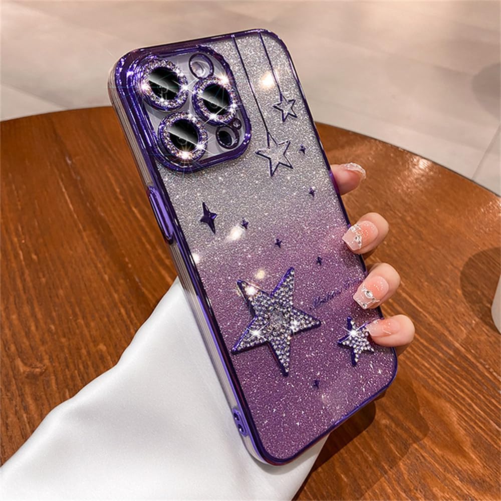 Coque iPhone 15 Pro violette à paillettes strass et protection d'objectif - 6