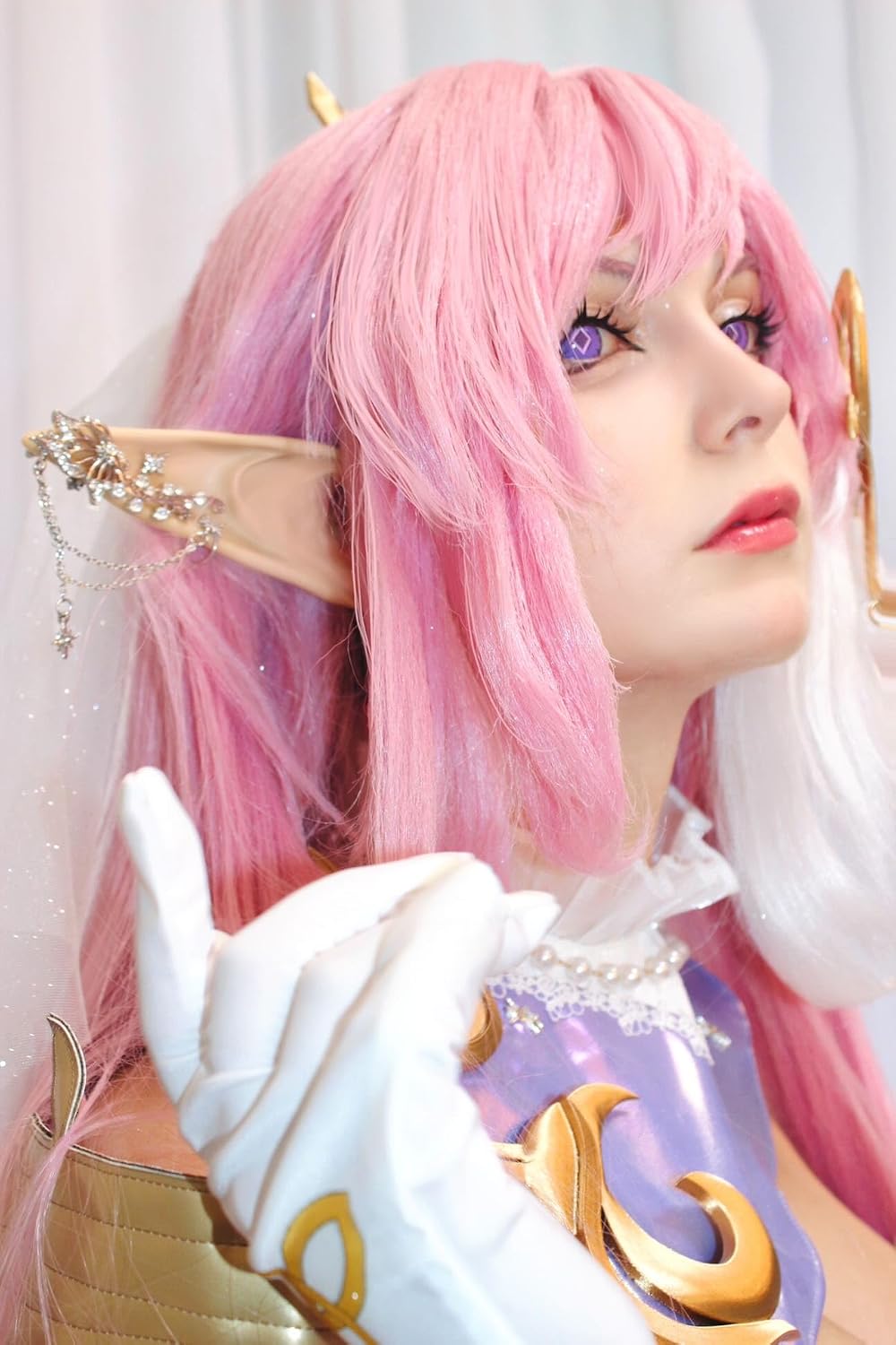 FRESHME Elf Ears with Piercings - Handmade Fairy Ears with Gold Butterfly Earrings Cuffs
