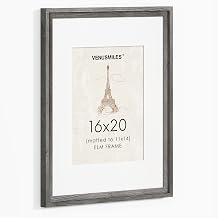 Venusmiles Picture Frame 16x20 Old Elm Wood, Photo Poster Frame for Gallery Wall, 11x14 with Mat or 16 by 20 without Mat, Wall Mounting Display, Grey, Wide Step Casing Moulding, 1 Pack