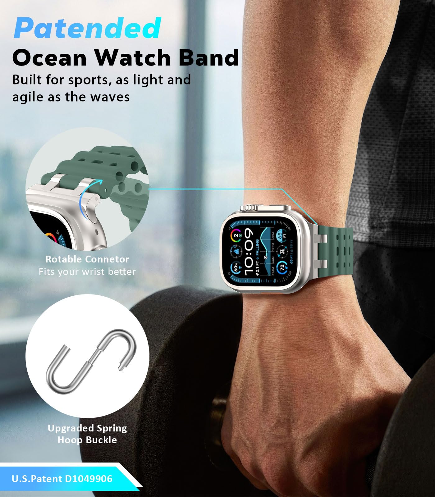 Astorgos Cinturino Ocean compatibile con Apple Watch Ultra 2/Ultra 49mm, S10 46mm, 9/8/7 45mm, SE/6/5/4 44mm, 3/2/1 42mm, Cinturini Sportivo con Connettore in Metallo per Uomo e Donna