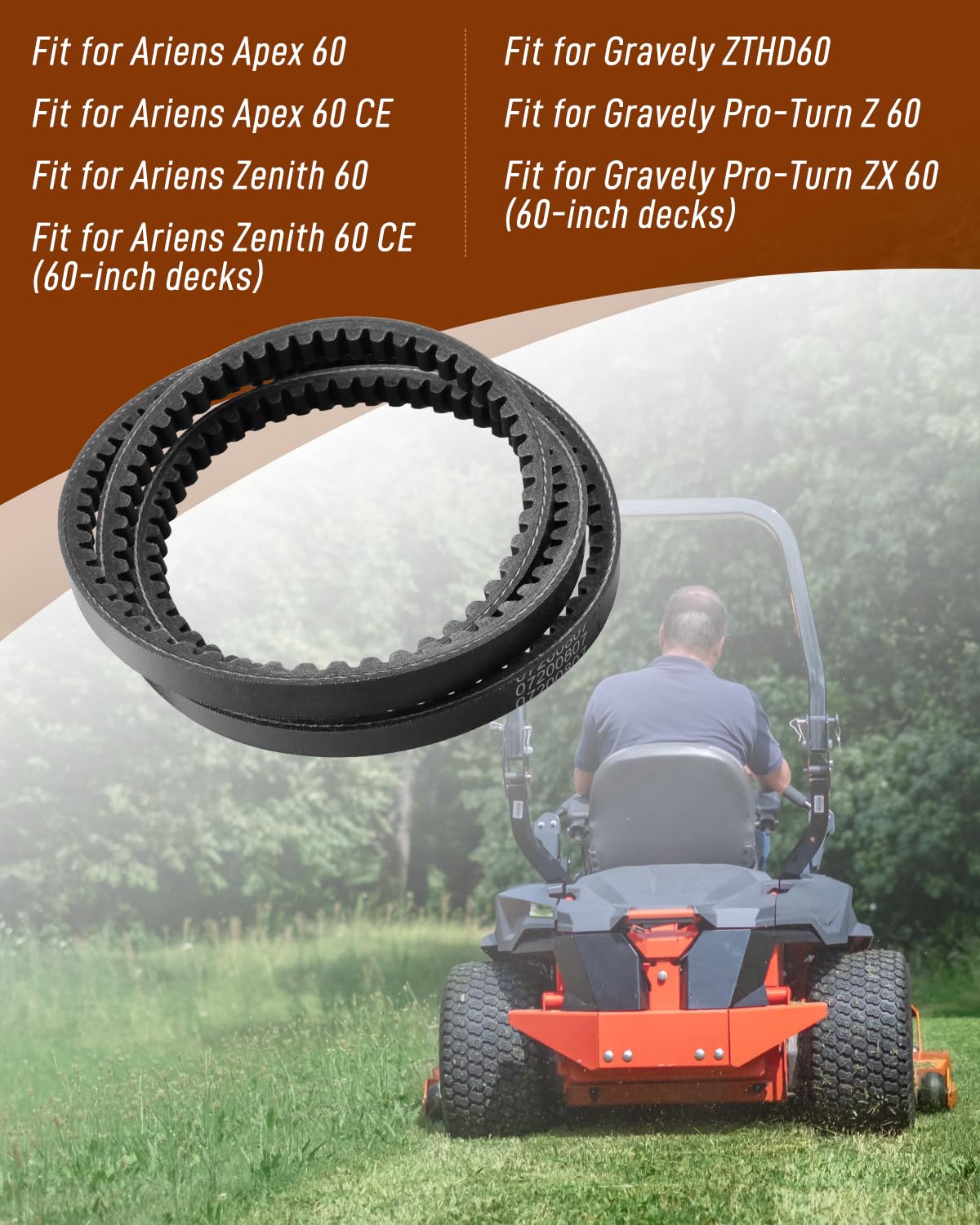 Correa de transmisión de 0.75 x 0.63 pulgadas para Ariens Apex 60/60 CE Zenith 60/60 CE para Gravely ZTHD60 Pro-Turn Z 60 Pro-Turn ZX 60, reemplaza 07200807