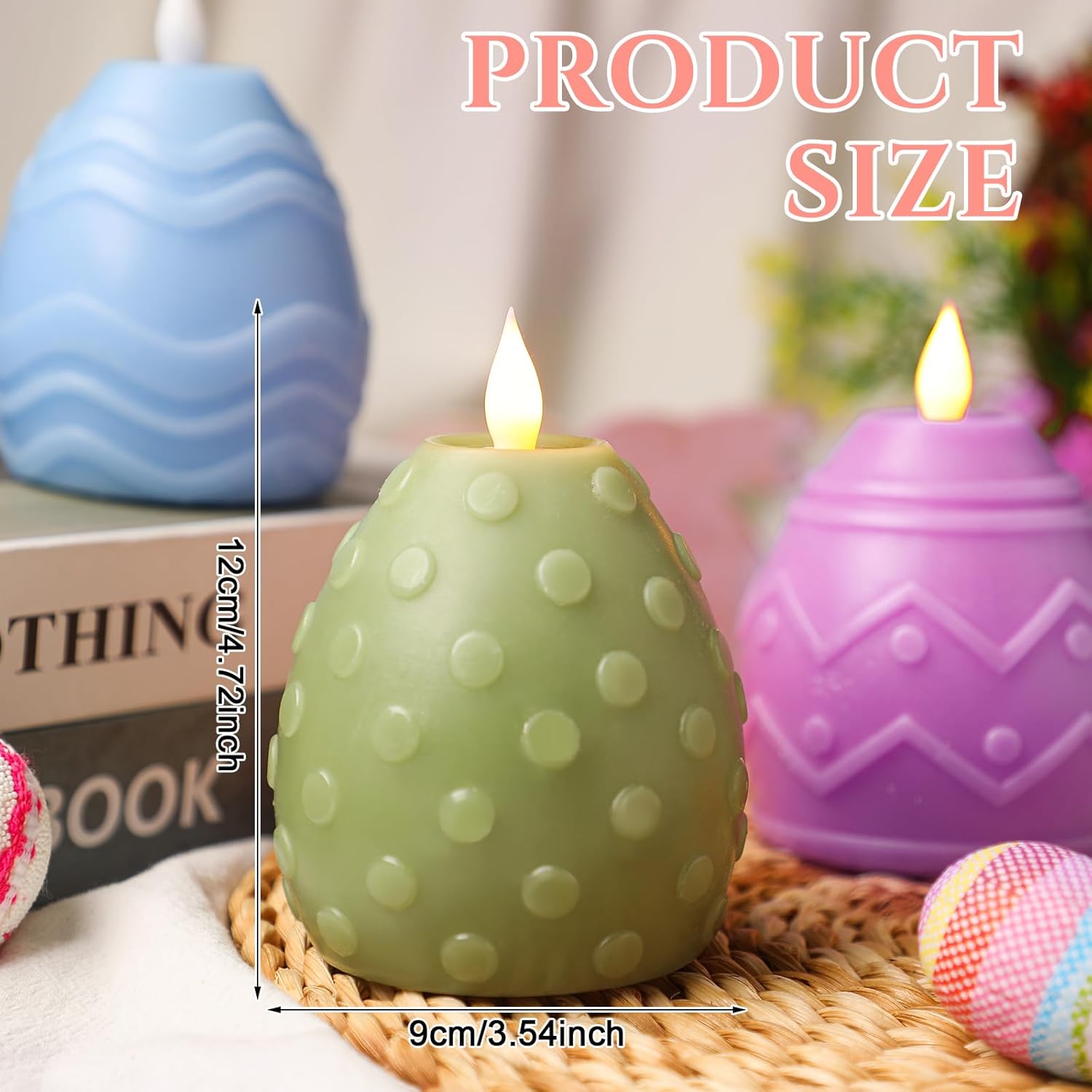 MTLEE 3 Pcs Easter Egg Flameless Candles 3 Color Scented Real Wax LED Spring Battery Operated Egg Shaped Votive Candles Gift for Easter Decoration Party Living Room Home Centerpiece - Image 2