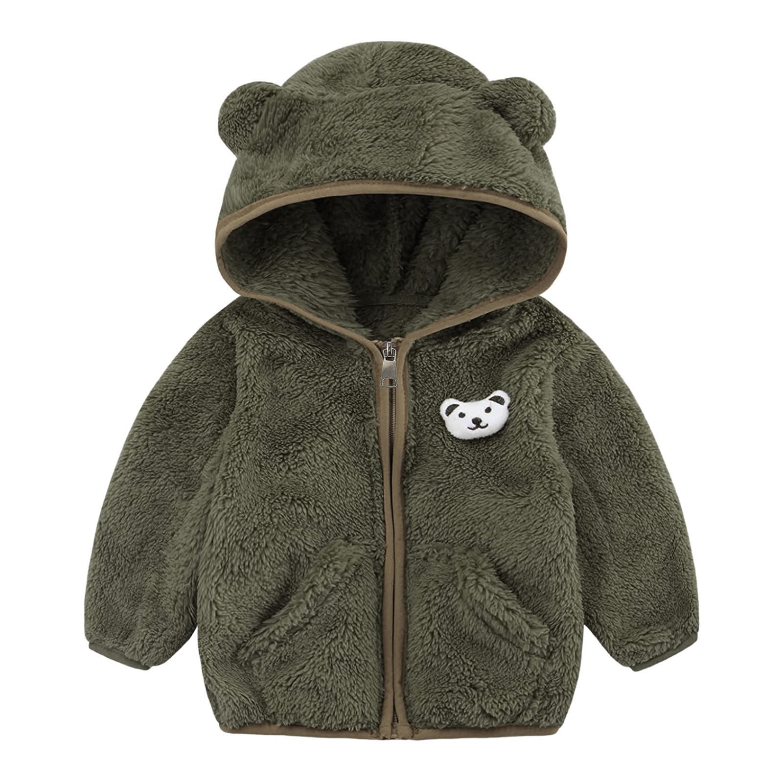RNTOP Toddler Baby Boys Girls Fleece Jacket Clothes Zipper Winter Warm Coats Kids Hoodie Bear Ears (AG, 18-24 Months)