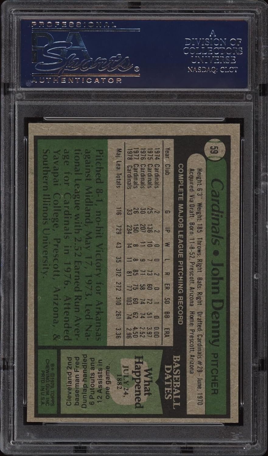 1979 Topps #59 John Denny - Cardinals - PSA 10-18951404 - Baseball Card - Slabbed Baseball Cards