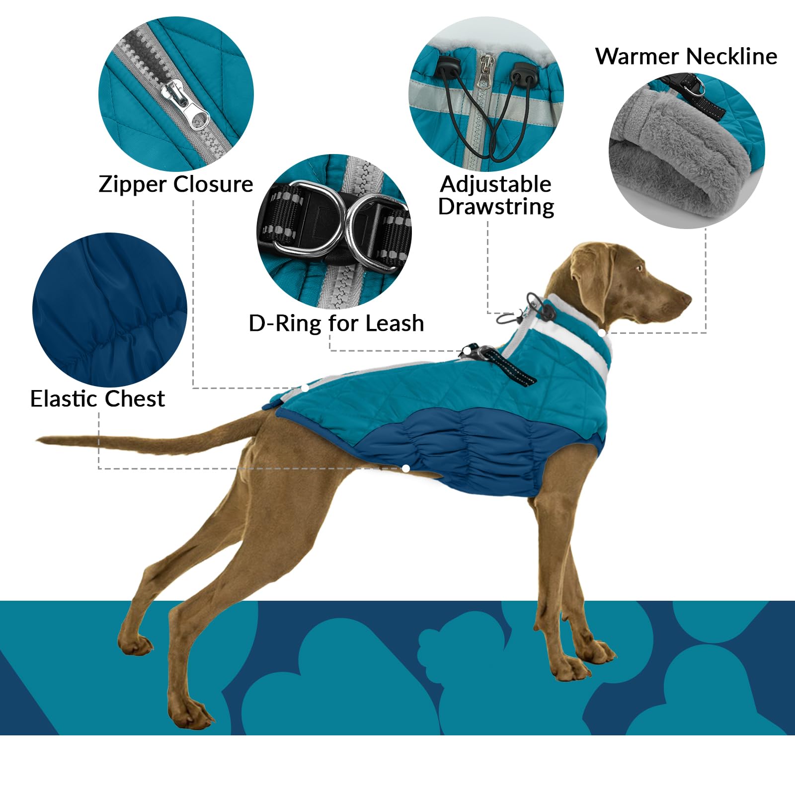 Hundemantel Wasserdicht, Warme Hundejacke Winter Jacke Winddichte Hundeanzug mit Reflektierender Streifen(Dunkelgrün, L)