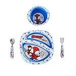 The First Years Spidey and His Amazing Friends Toddler Dinnerware Set - Toddler Plates and Toddler Utensils - Dishwasher Safe Toddler Feeding Supplies and Kids Utensils - 4 Count