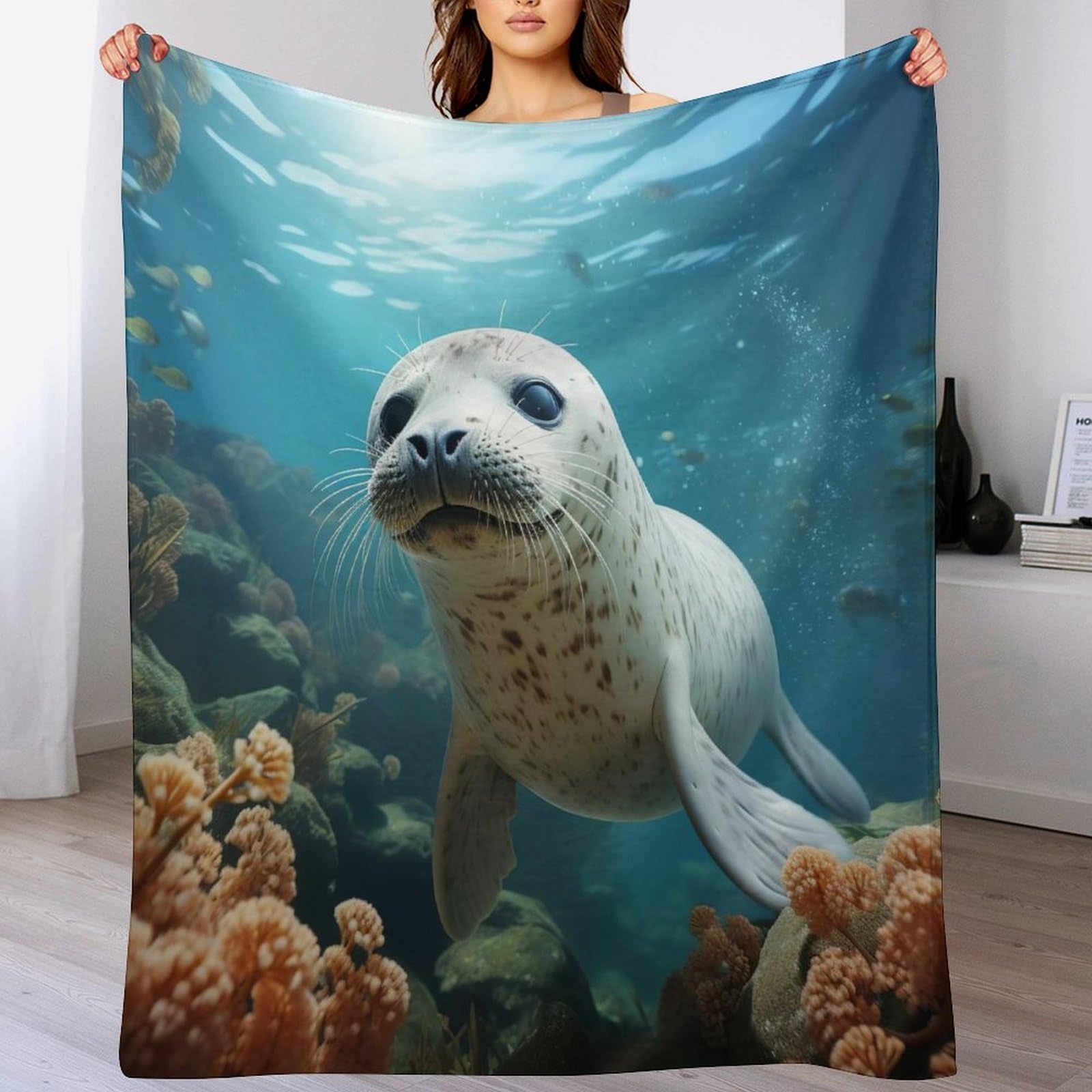 GGJJTT Seal Blanket Soft Plush Sofa Blanket, Flannel Blankets for Settees/Chairs/Bed - Lightweight, Warm, Cozy And Durable 130×150cm