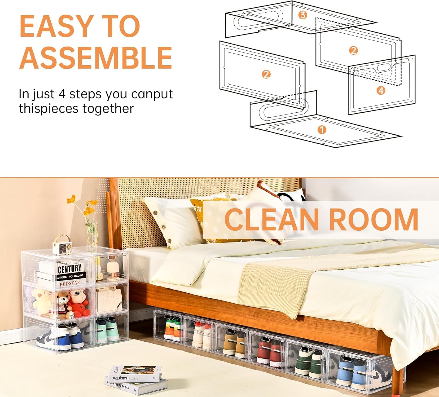 12 Pack Large Shoe Storage Box, Clear Shoe Storage Organizer with Magnetic Door, Stackable,Shoe Containers For Display Sneakers, Easy Assembly, Fit up to US Size 12, Clear