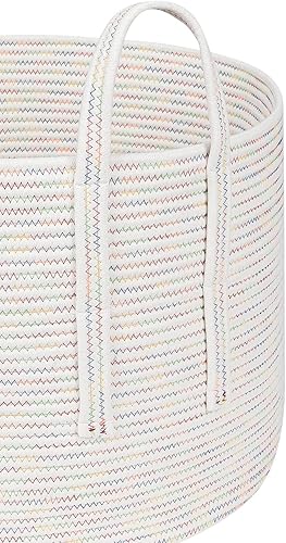 Miniatura 8 de CubesLand Cesta para ropa sucia, canasta tejida grande para organizaciónalmacenamiento de juguetes de bebé, canasta de guardería con asa clásica,