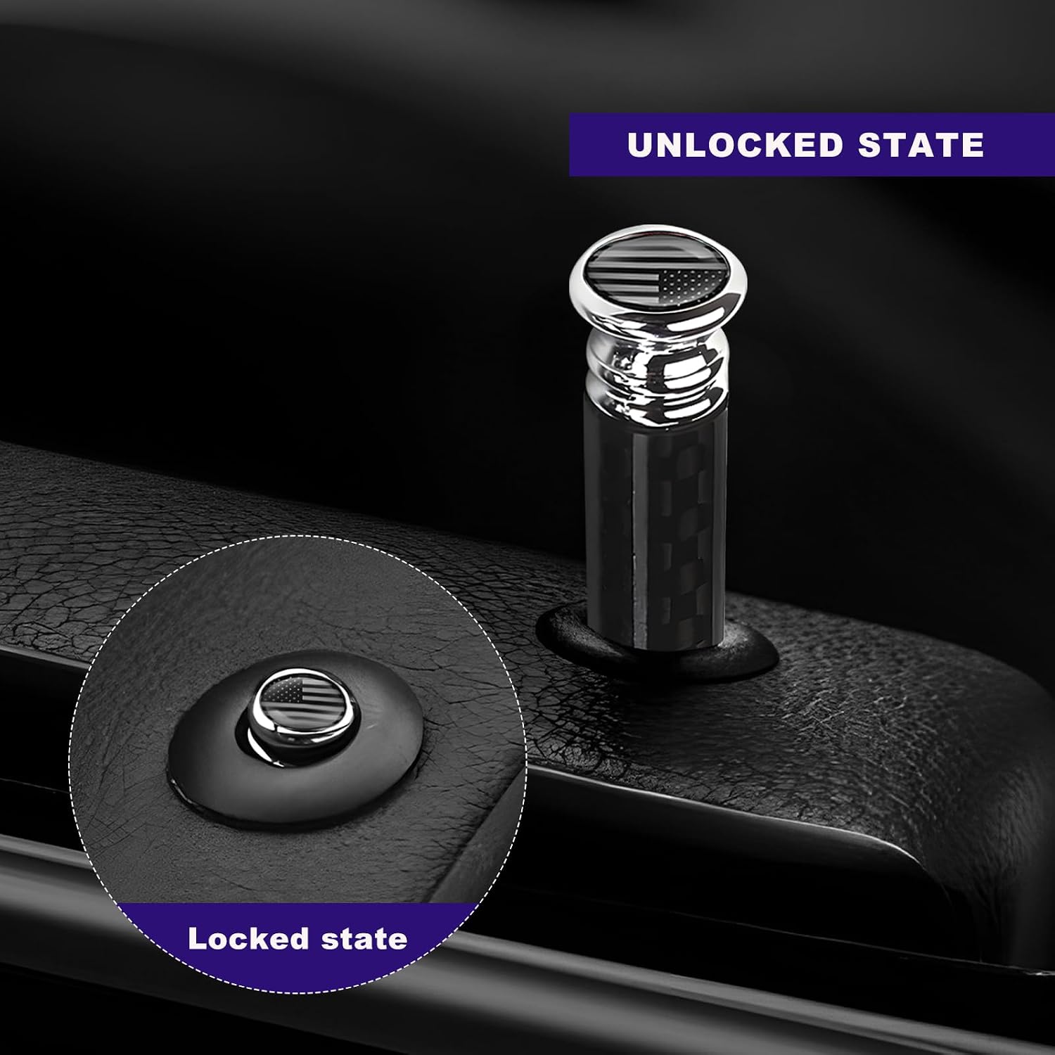 4PCS Car Door Lock Knobs, American Flag Carbon Fiber Auto Inner Door Lock Pull Pin Covers, Universal Door Lift Bolt Decorative Accessories for Most Trucks SUVs Sedans (Black & Gray)