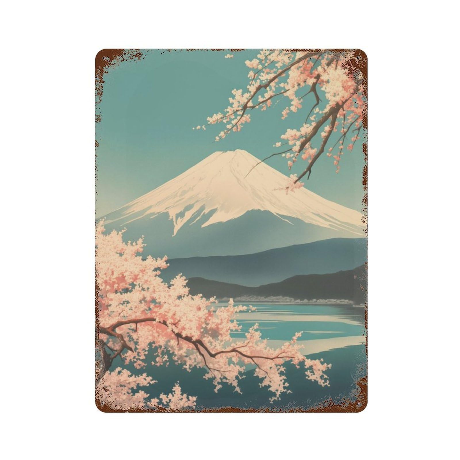 Vintage Soft Mt Fuji Art Vintage Rust Metal Sign 15.7"x11.8", Shabby Chic Decor for Living Room, Hallway And Home Decor