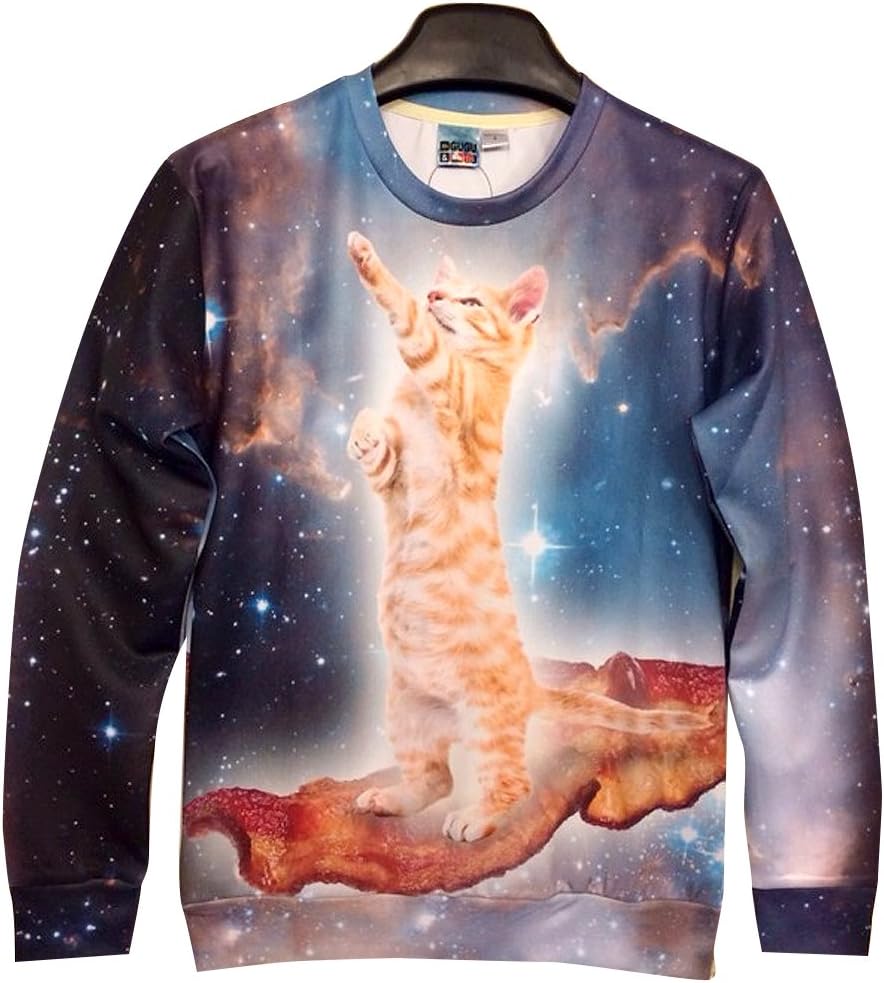 Galaxy Sweatshirts Funny Sky Cat 3D Sweaters Hoodies for Women Sweater (L)