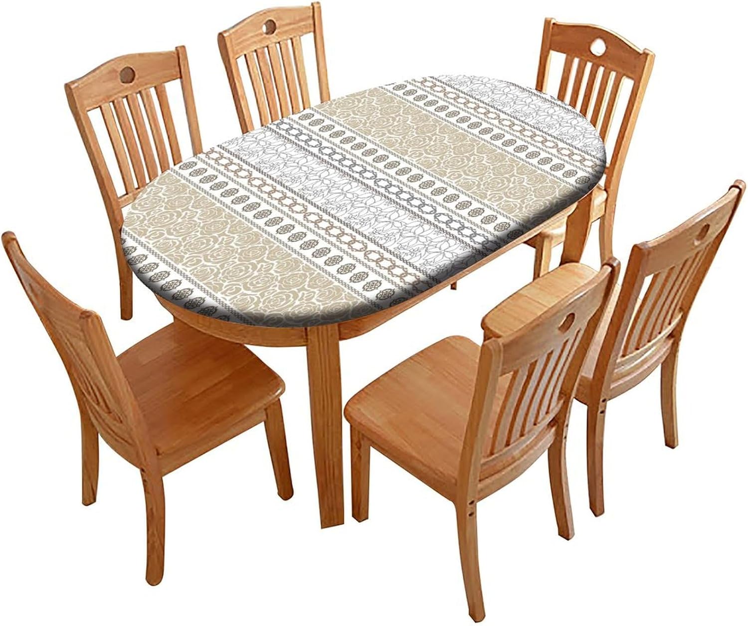 Dining Room Table Cover, Stripes Pattern Printed on Elastic Tablecloth Oval, Table Protector for Dining Room Table, Fits for 52" x 70" Oval Table