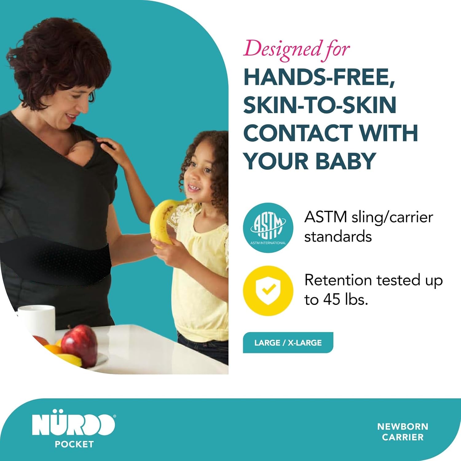 Brownmed Pocket Skin-to-Skin Baby Carrier Shirt for Mom & Newborn - Full-Coverage Baby Wrap Carrier - Black - Large/X-Large