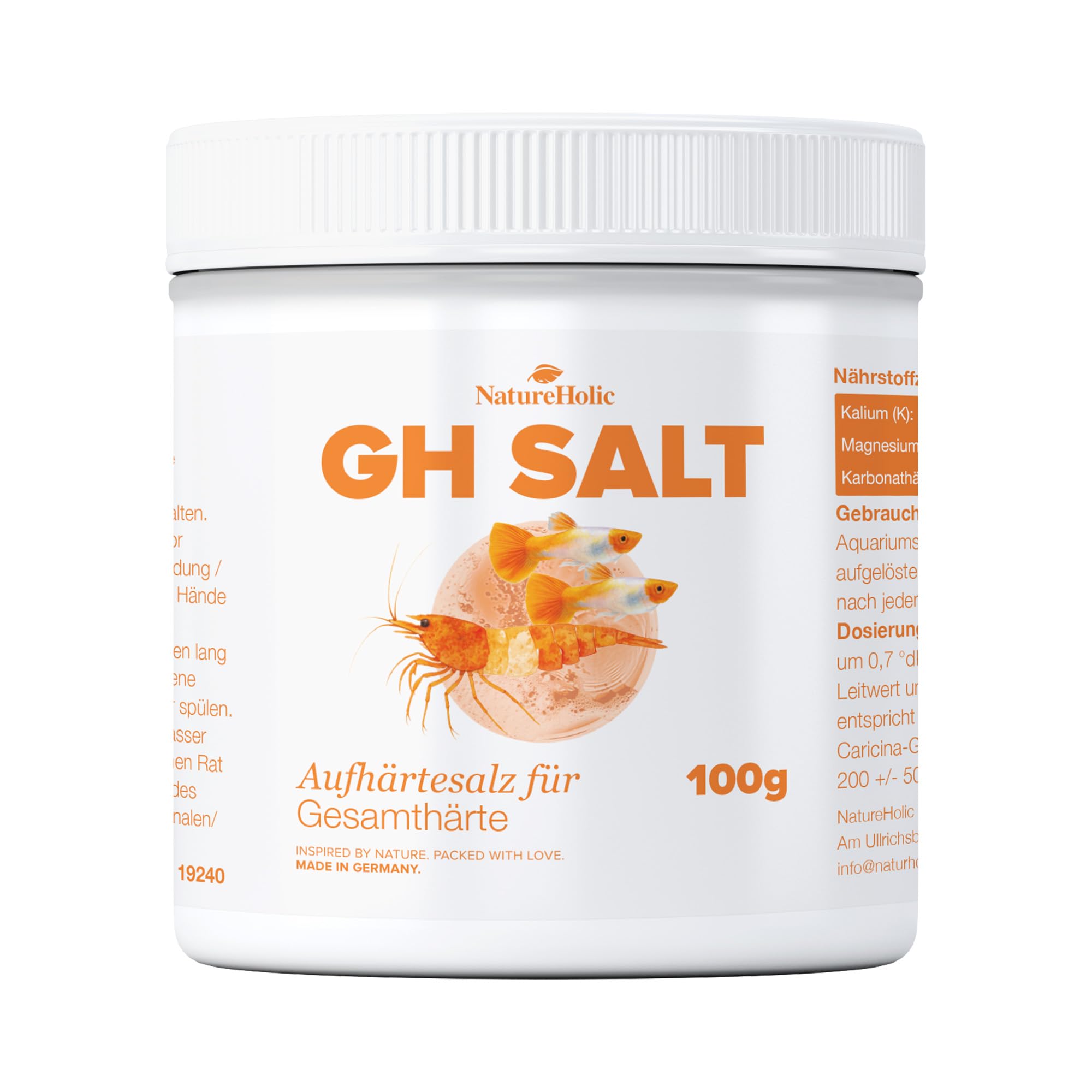 NatureHolic GH+ Salt | Aufhärtesalz zur Erhöhnung der Gesamthärte | Für gezieltes Aufhärten im Aquarium | Optimal für Aquarienpflanzen| Remineralisiert Osmosewasser | Menge 100 g