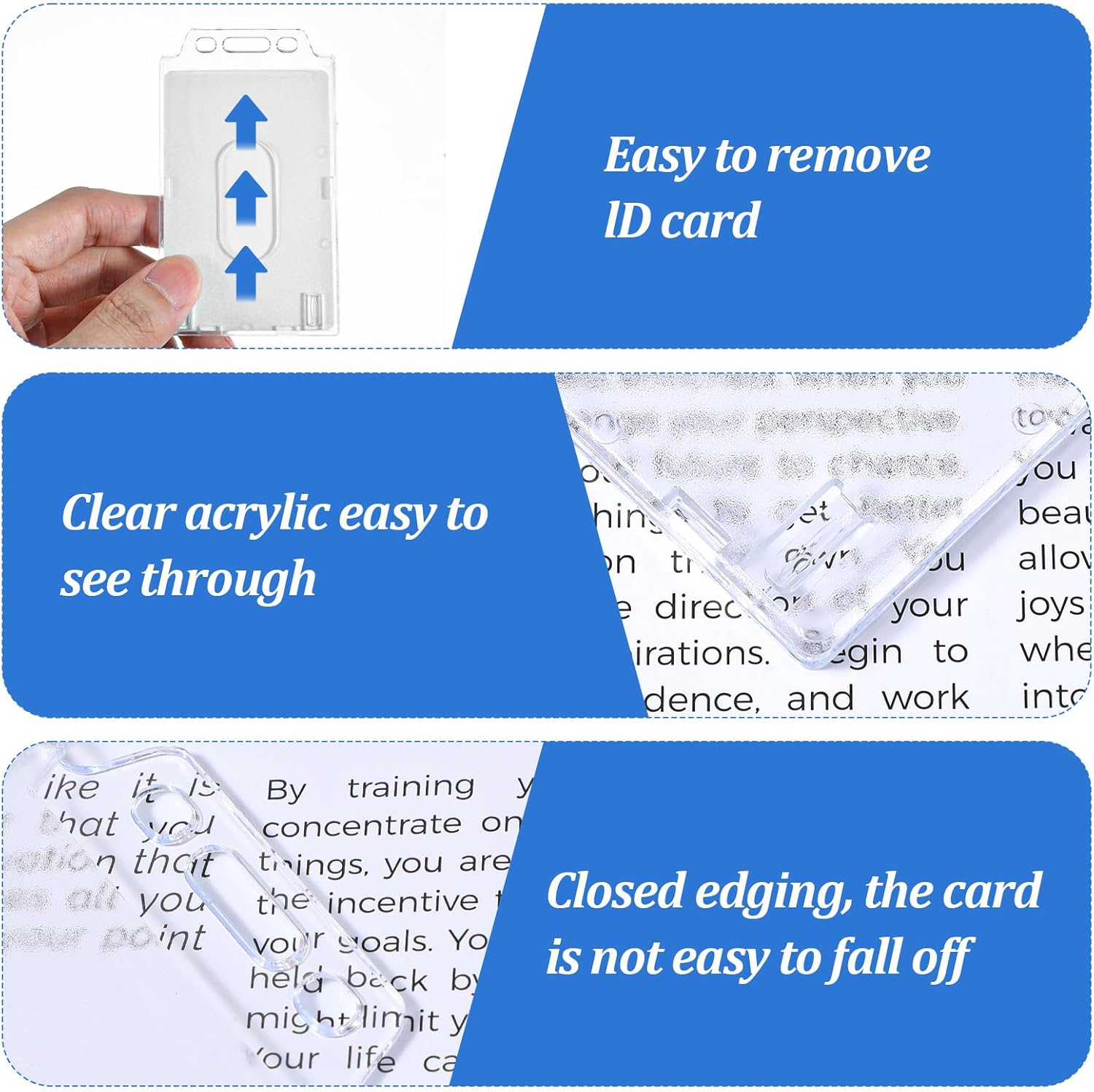 40 Pcs Hard Plastic Badge Holder Vertical Clear ID Badge Holders Heavy Duty Waterproof Acrylic Plastic ID Card Holder Transparent Heavy Duty Protector Case for Office School Hospital Lanyard - Image 3