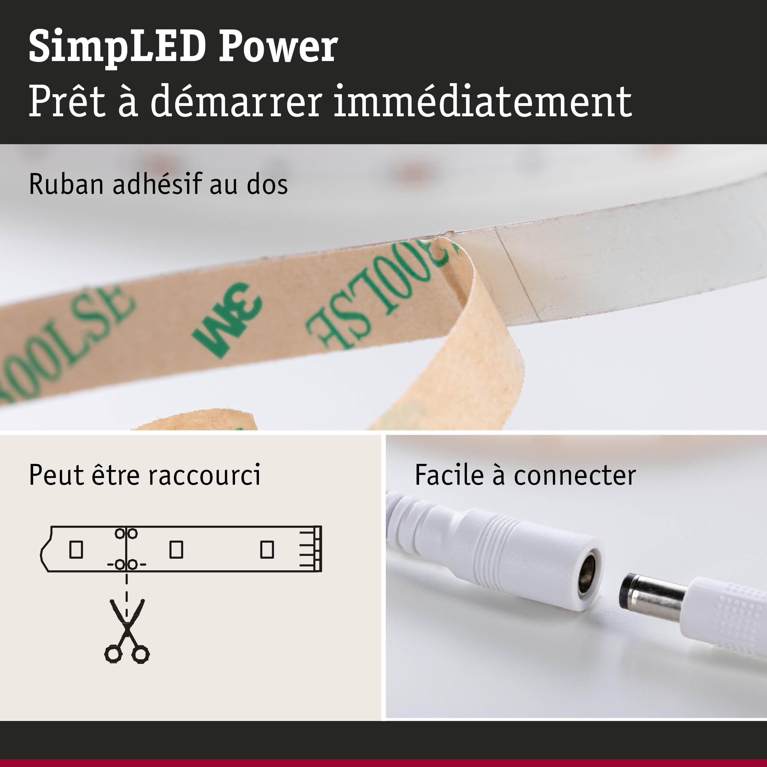 Paulmann 78957 Kit Strips LED SimpLED Power 5 m avec variateur à fil 1100lm/m incl. 1x50 watts IP44 Blanc barre lumineuse plastique bande LED 3000 K