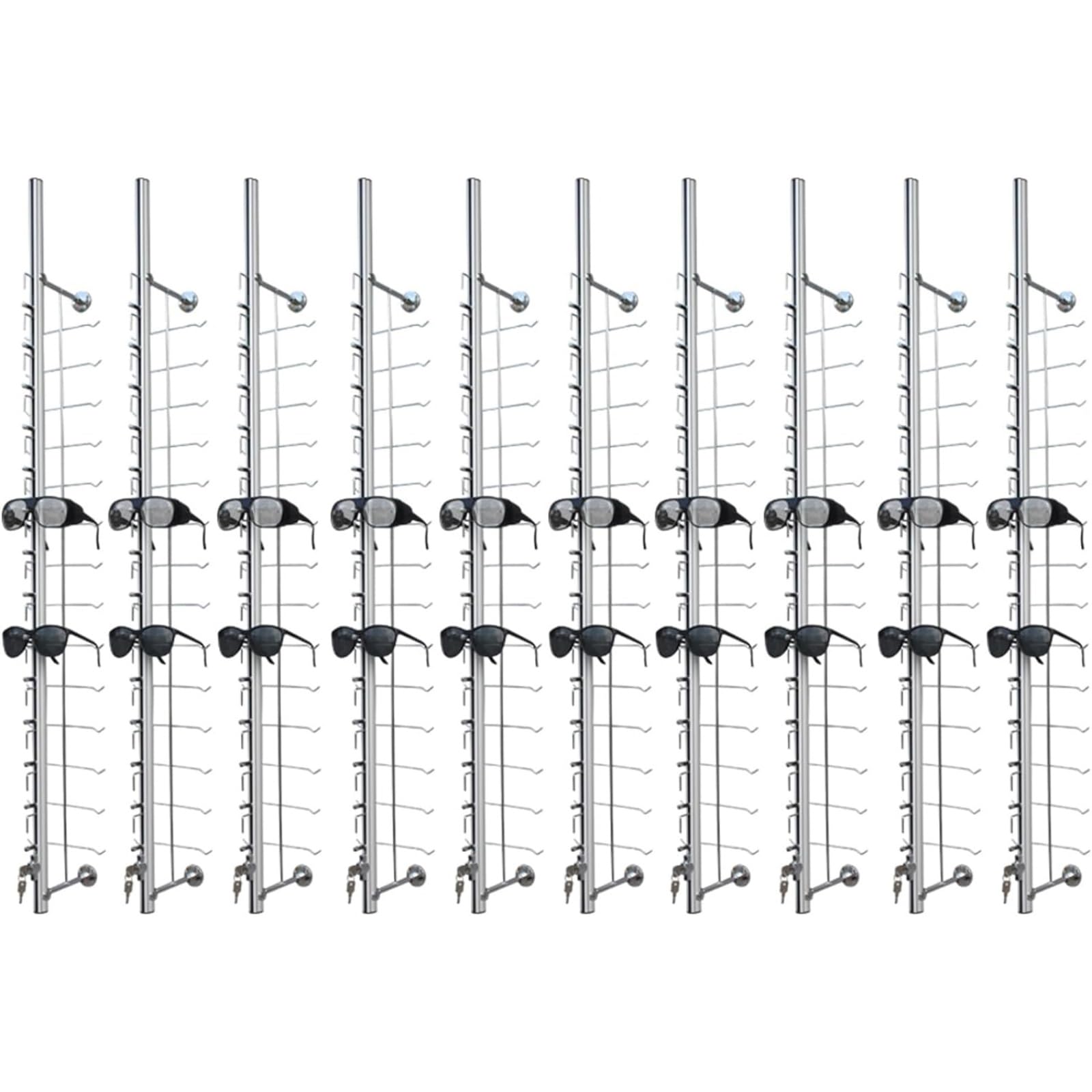 CAFIEDR Eyeglass Display Stand Set - Wall-Mounted Aluminum Lockable Rack For Organized Sunglasses Storage.16pcs