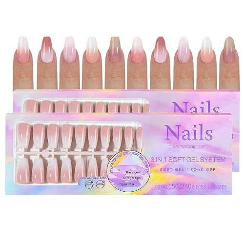 300pcs Press On Nails, 5 Colors, 2 Shapes, 15 Sizes,