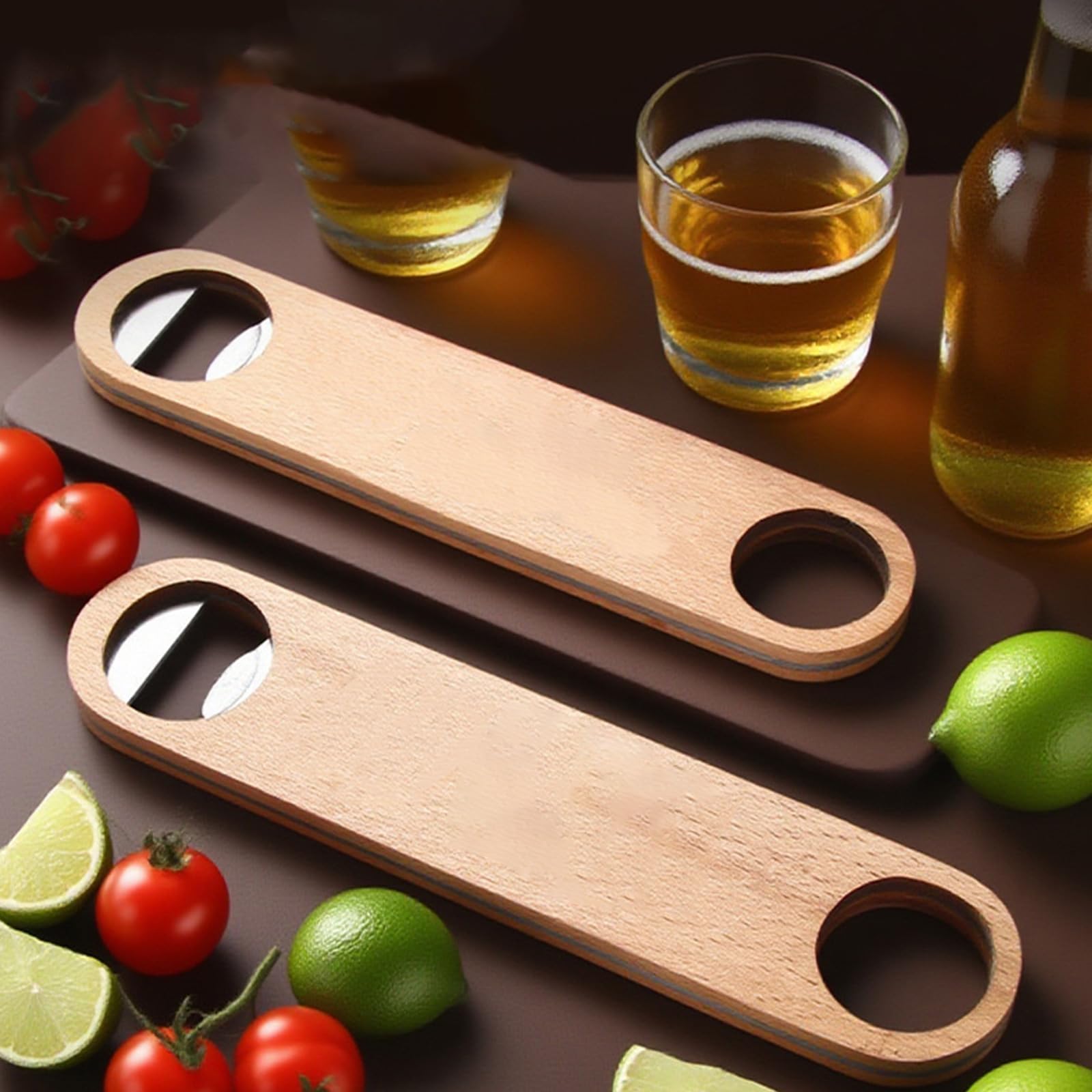 10 abridores planos de botellas de cerveza con mango de madera, accesorios de cocina