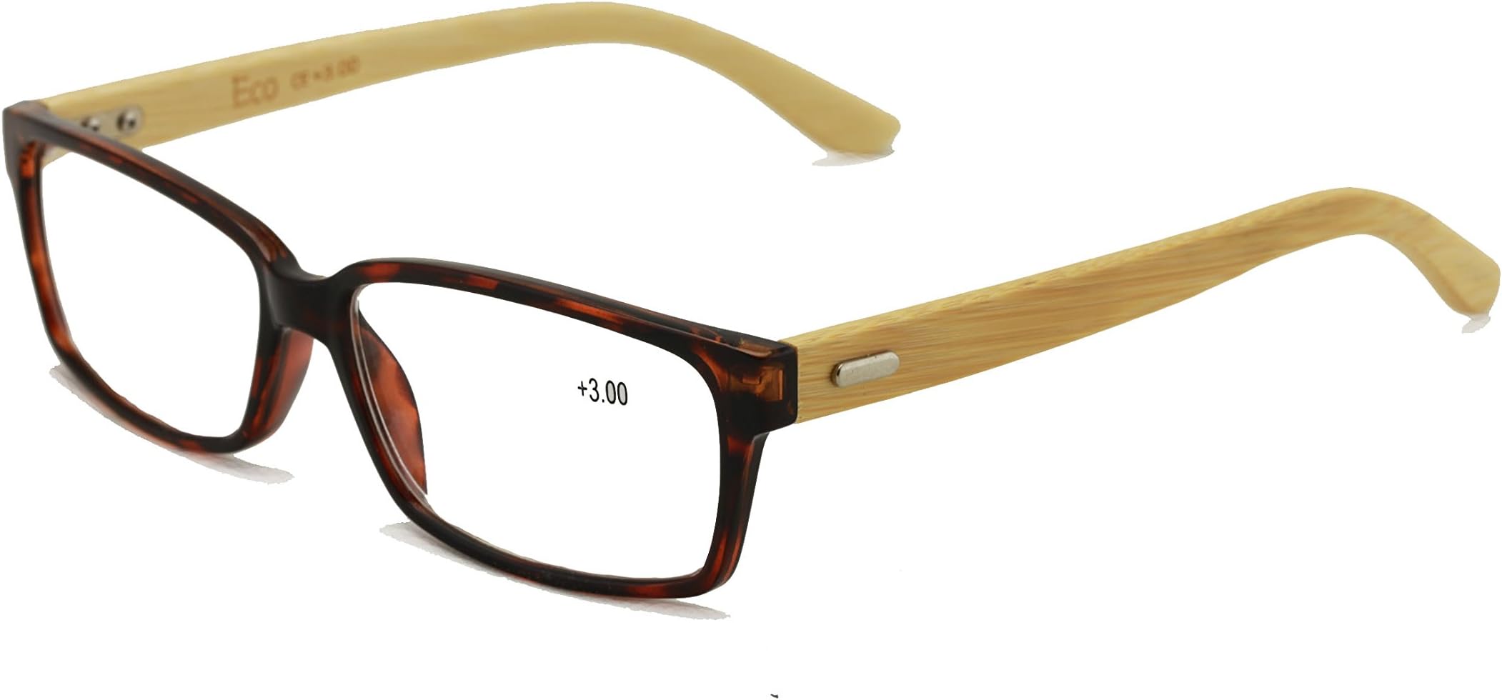 Vision World Genuine Bamboo Rectangular Reading Glasses Men Women Readers (Tortoise, 2 x)