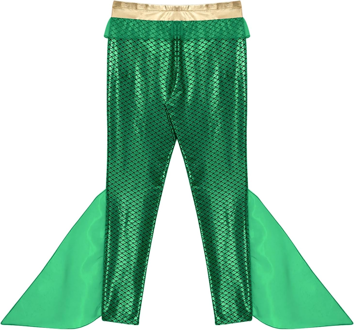 JanJean Men's Mermaid King Triton Costume Sea God Dress-Up Metallic Shiny Fishscales Print Trousers