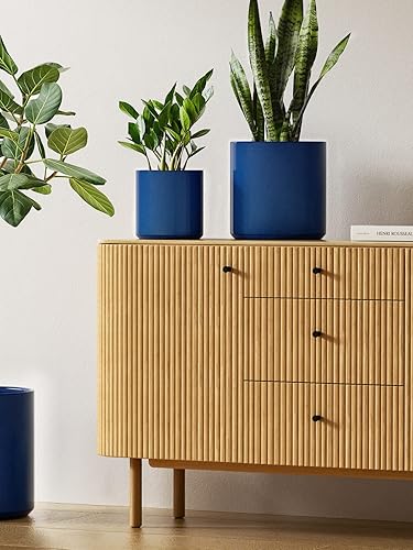 Vista 2 de LE TAUCI Macetas de cerámica para interiores, macetas de 10+8+6 pulgadas para plantas de interior, macetas modernas de mediados de siglo con Azul