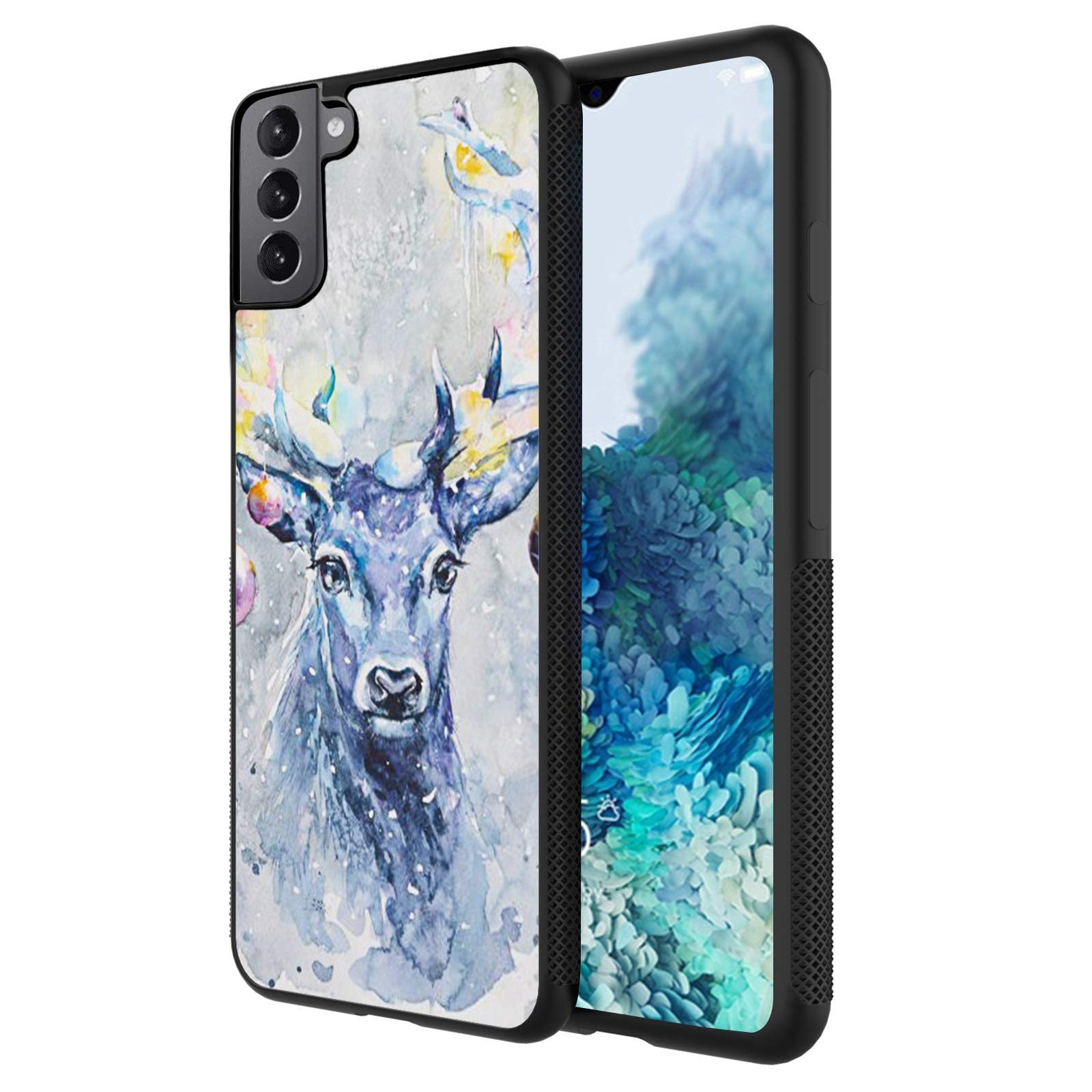 YIYIDASamsung Galaxy S21 5G Case,Watercolor Deer Pattern Design and Anti Slip TPU Bumper Shockproof Cover Case for Samsung Galaxy S21 5G