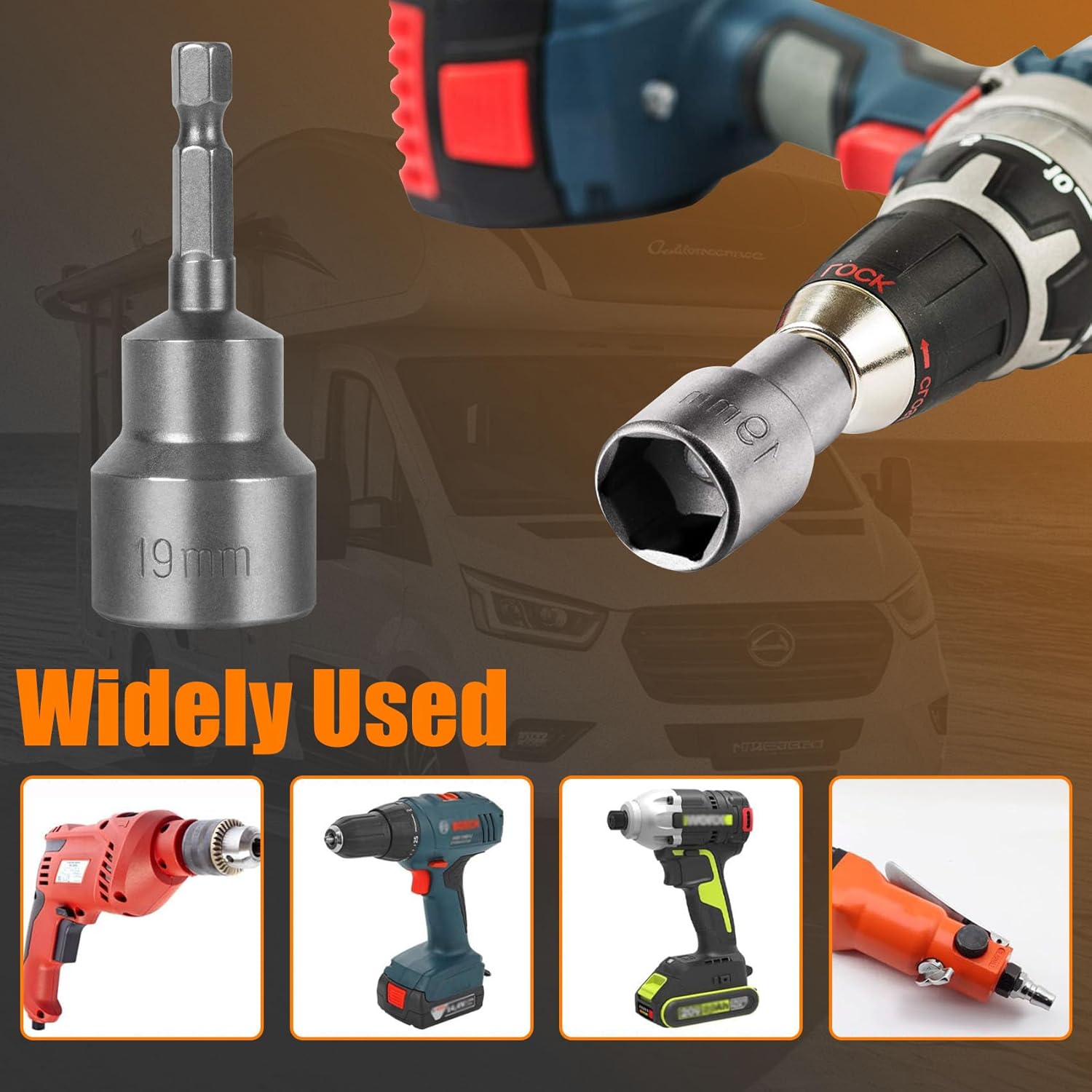 Leveling Scissor rv-Jacks Socket Drill Adapter with 1/4 Quick Connect Hex Shank Tools, Works with All 3/4 or 19mm Hex Drive Jacks,Power Nut Driver Bit Set 2 Pieces CQSPMOTO (Normal)