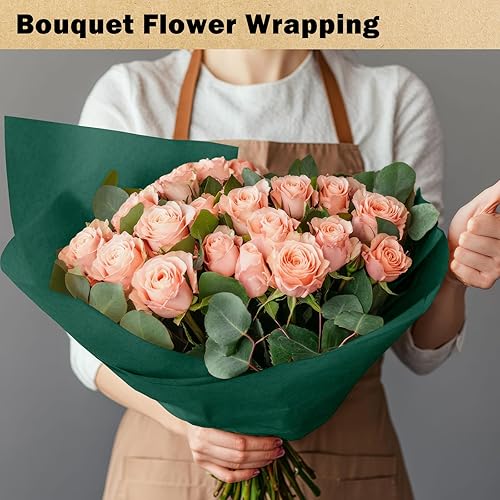 Miniatura 5 de RUSPEPA Rollo de papel de regalo kraft verde oscuro, 17.5" x 393" (32.8'), papel reciclable verde para regalos de arte y manualidades, 80GSM,