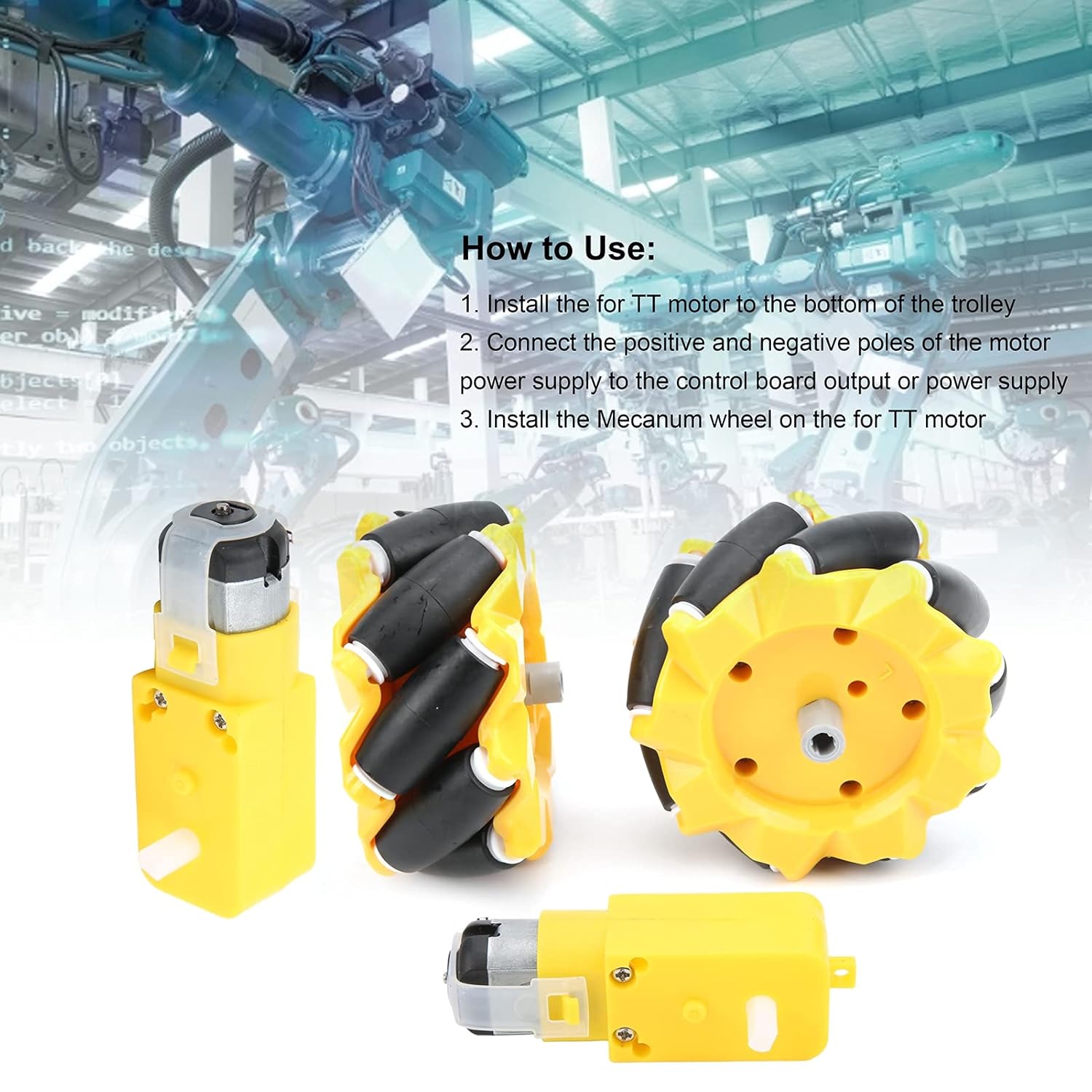 60mm Yellow Mecanum Wheels - 2 Pair Omni-Directional Robot Wheels For DIY STEM Car Projects