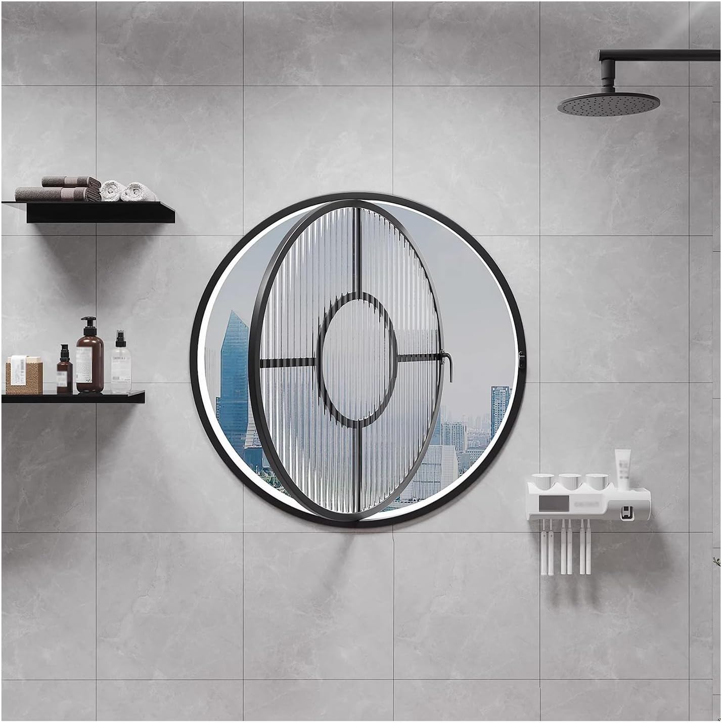 Aluminum Alloy Round Shed Windows with Privacy Glass, 360° Rotating Ventilation for Attic, Basement, Kitchen - Enhance Light & Airflow, Durable & Stylish Design,Black,60 cm/23.6 in