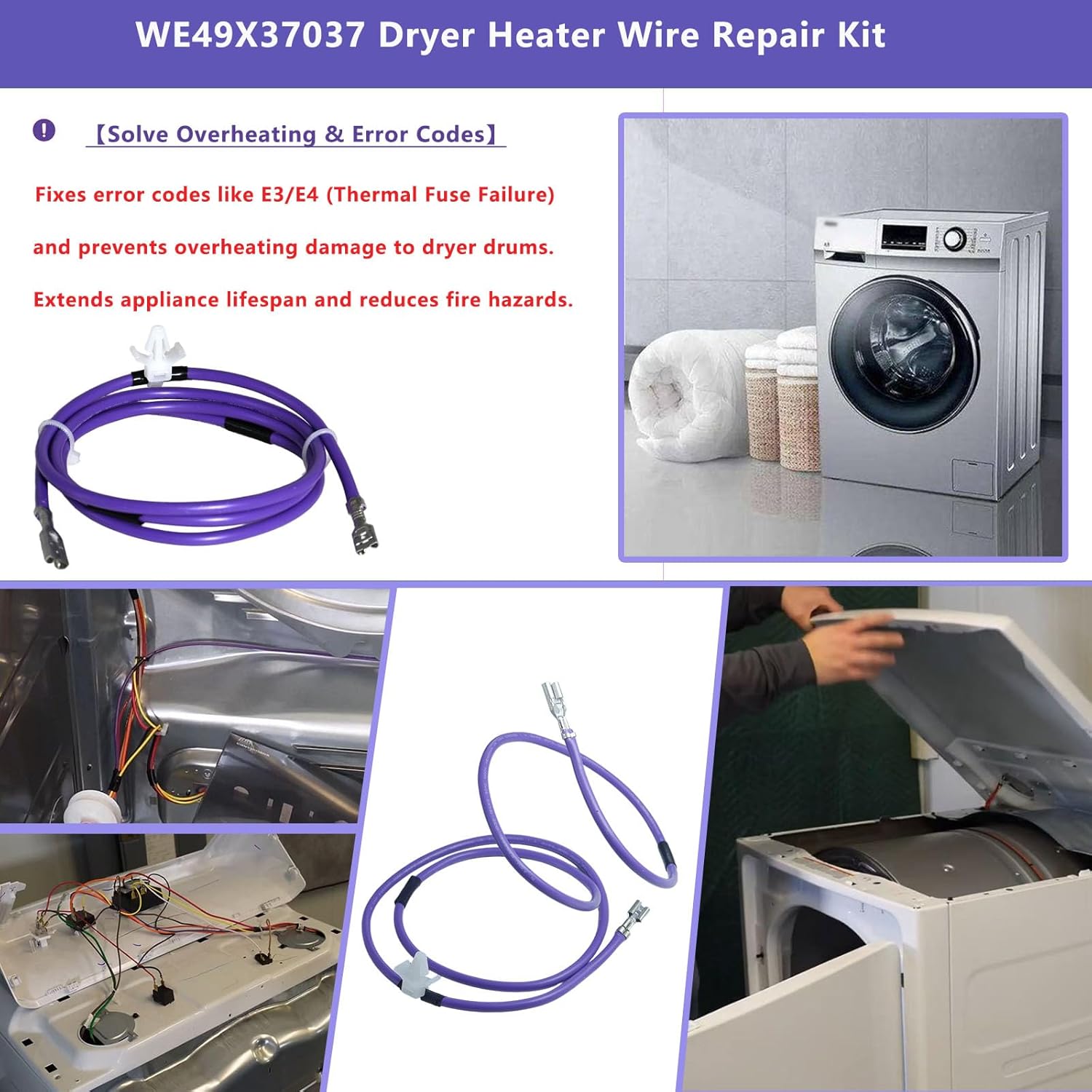 WE49X37037 Dryer Heater Wire Repair Kit Compatible with GE & Hotpoint Dryers Replaces WE49X32946 AP7217217 PS17137283 EAP17137283 For GE WE49X37037 Dryer Heater