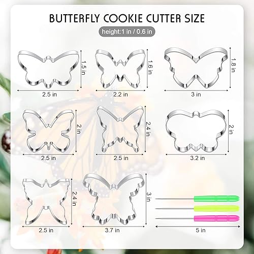 Miniatura 2 de Juego de 8 piezas de cortador de galletas de mariposa de acero inoxidable y 6 pines de agitación de azúcar para sándwich, chocolate, fondant,